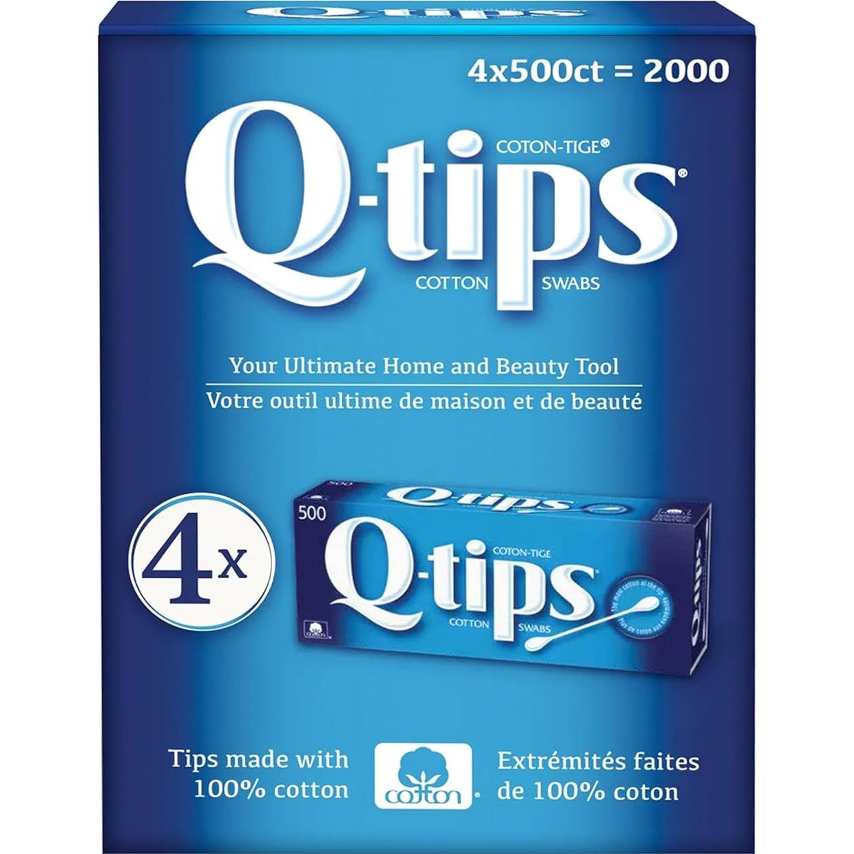 Hisopos de Algodón Q-tips, Paquete de 4 x 500 Unidades