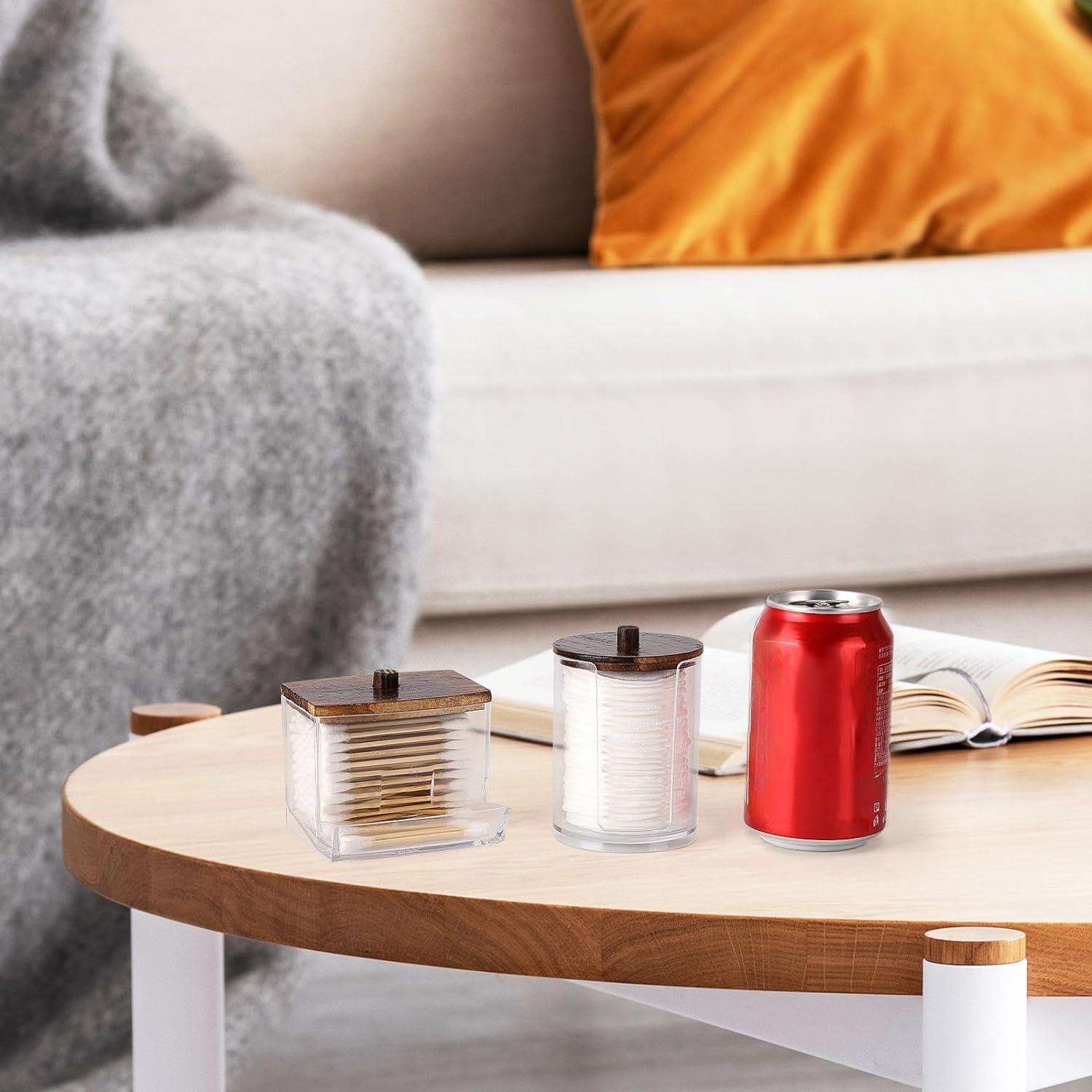 Dispensador de Q-tips Tbestmax 10 oz y 7 oz con tapa de madera