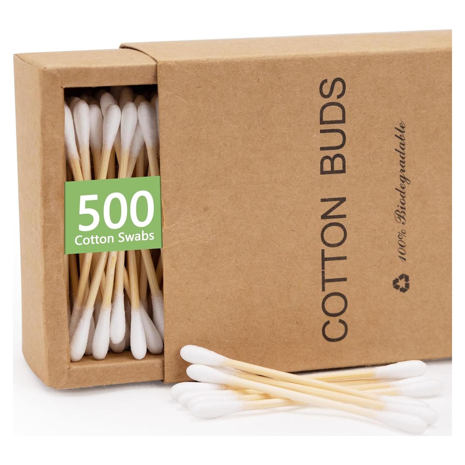 500 Bastoncillos de Algodón Orgánico y Biodegradables - Higiene y Belleza