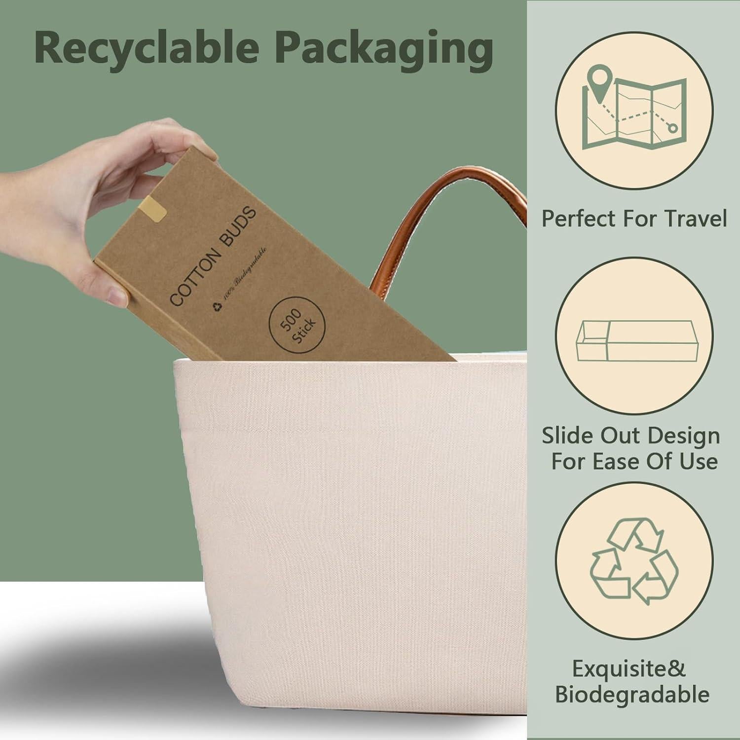 500 Bastoncillos de Algodón Orgánico y Biodegradables - Higiene y Belleza