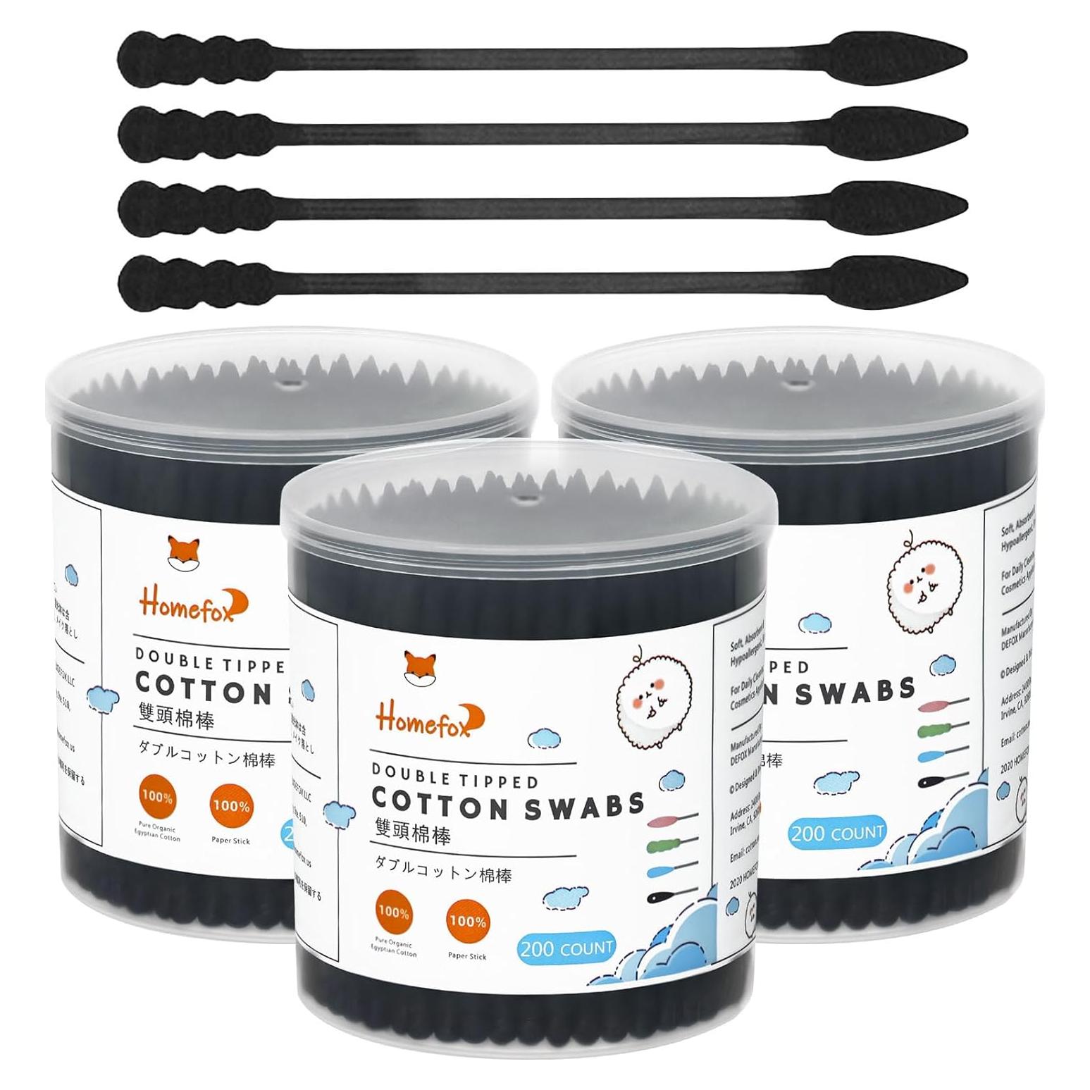 Hisopos de Algodón Orgánico HOMEFOX 600 Unidades Punta Espiral