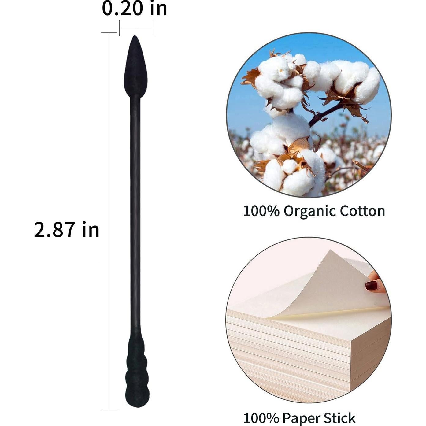 Hisopos de Algodón Orgánico HOMEFOX 600 Unidades Punta Espiral