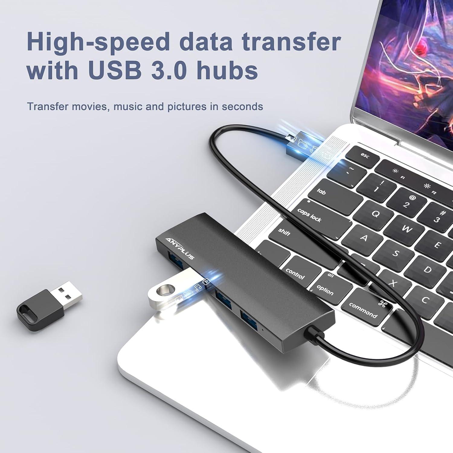 Hub USB 3.0 ANYPLUS 4 Puertos Aluminio Ultra Delgado
