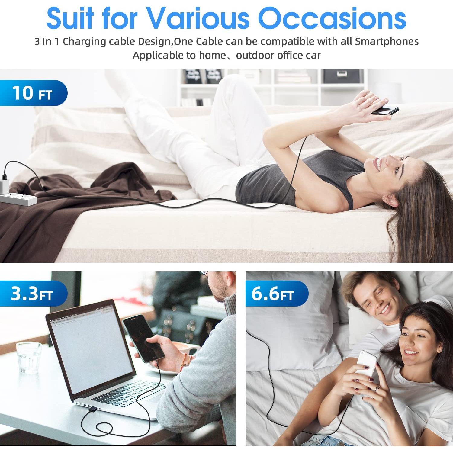 Cable de Carga Magnético 3 en 1 Ankndo - 6 Pack, 0.91m a 3.05m