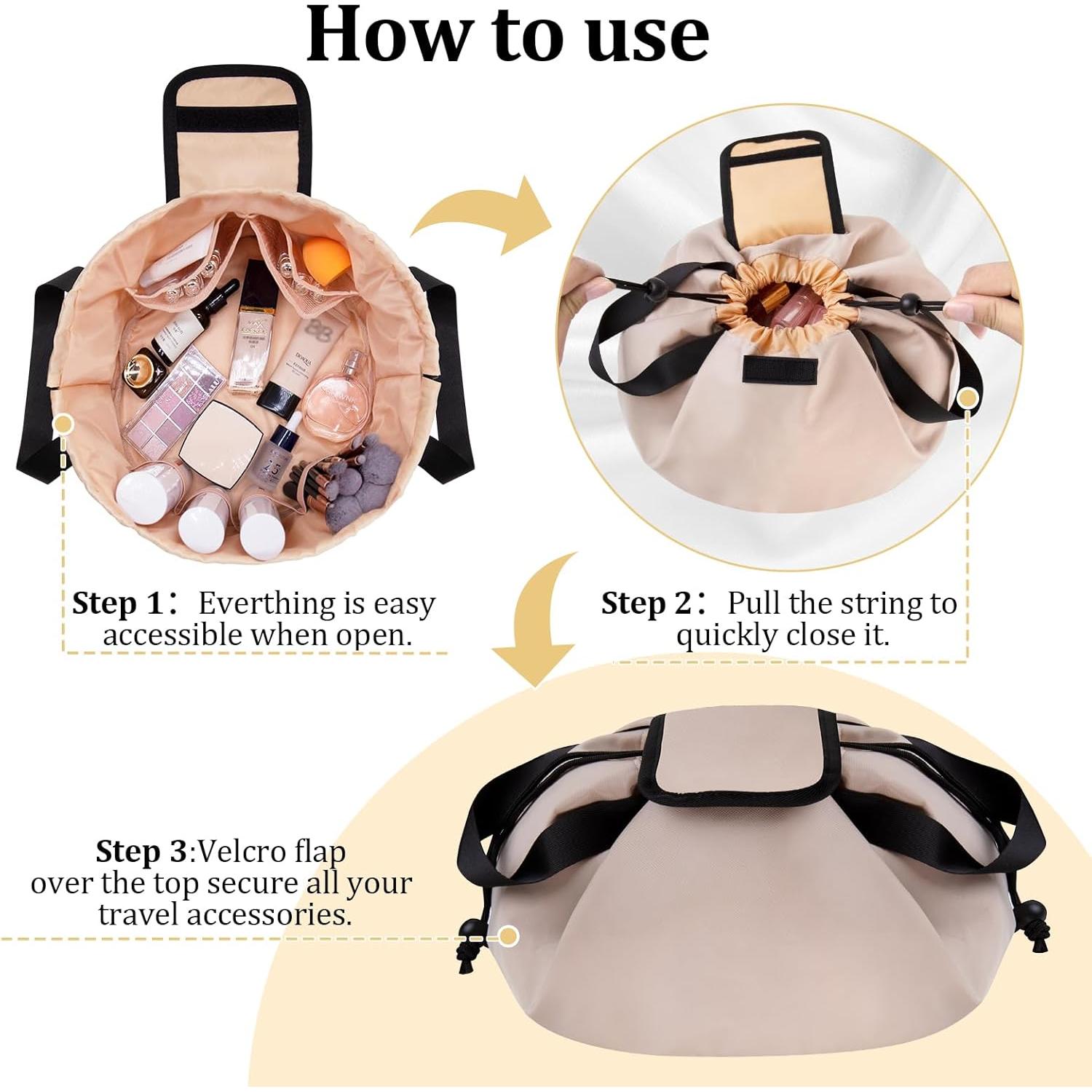 Bolsa de Maquillaje Grande Caqui con Cierre de Cordón 30x30cm