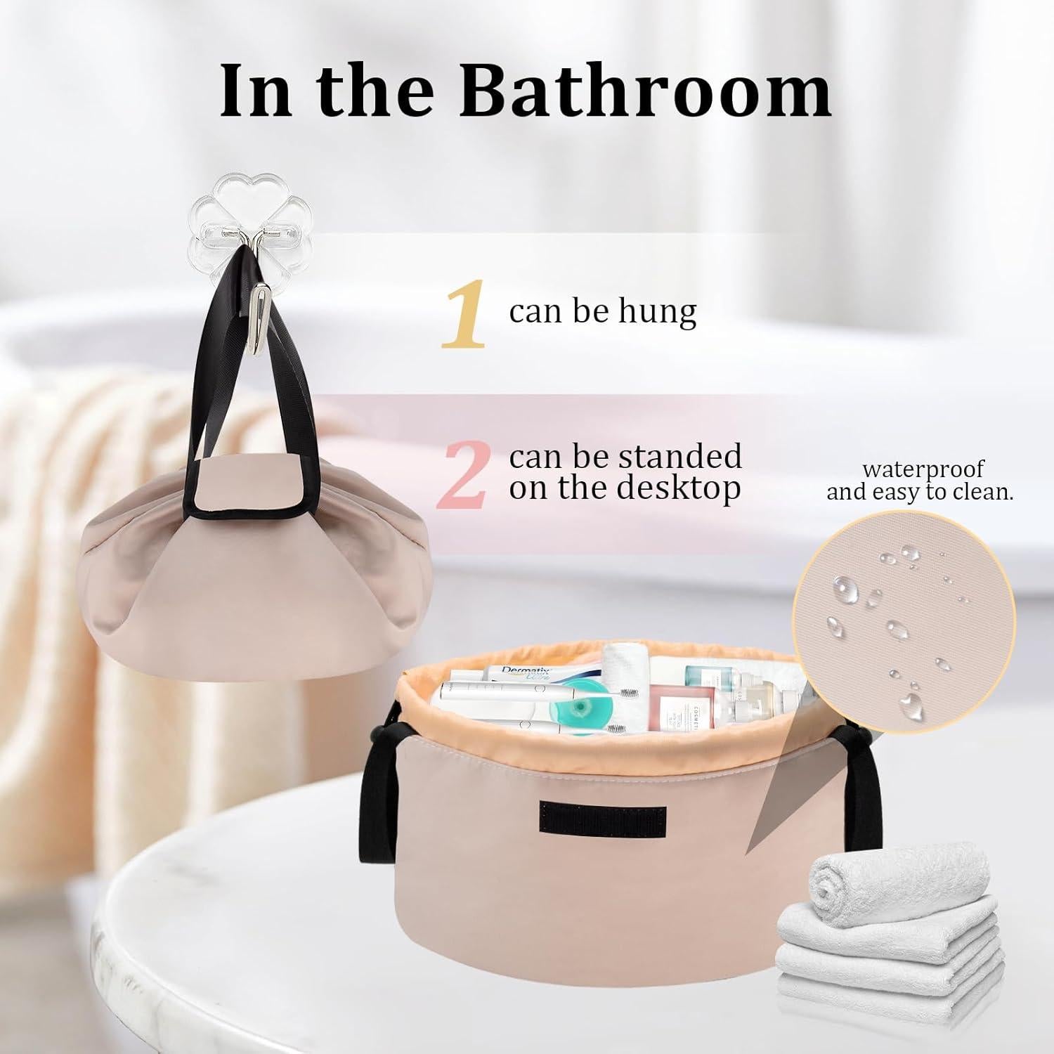 Bolsa de Maquillaje Grande Caqui con Cierre de Cordón 30x30cm