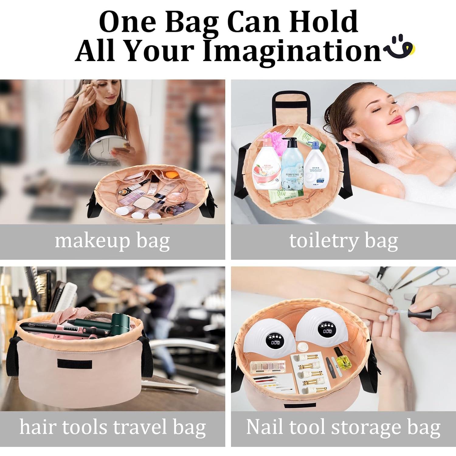 Bolsa de Maquillaje Grande Caqui con Cierre de Cordón 30x30cm