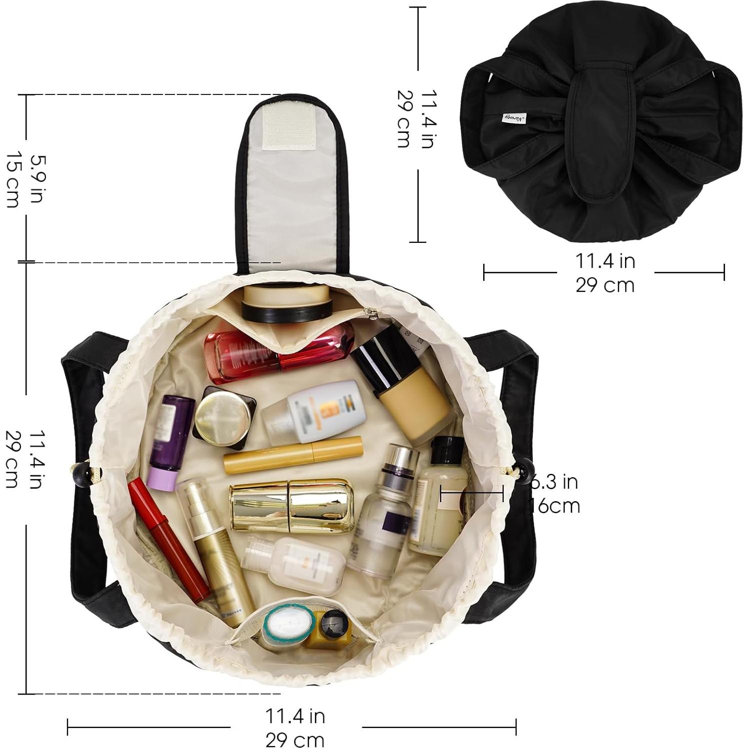 Bolsa de Maquillaje Narwey Grande Negra 28x16x30cm Impermeable