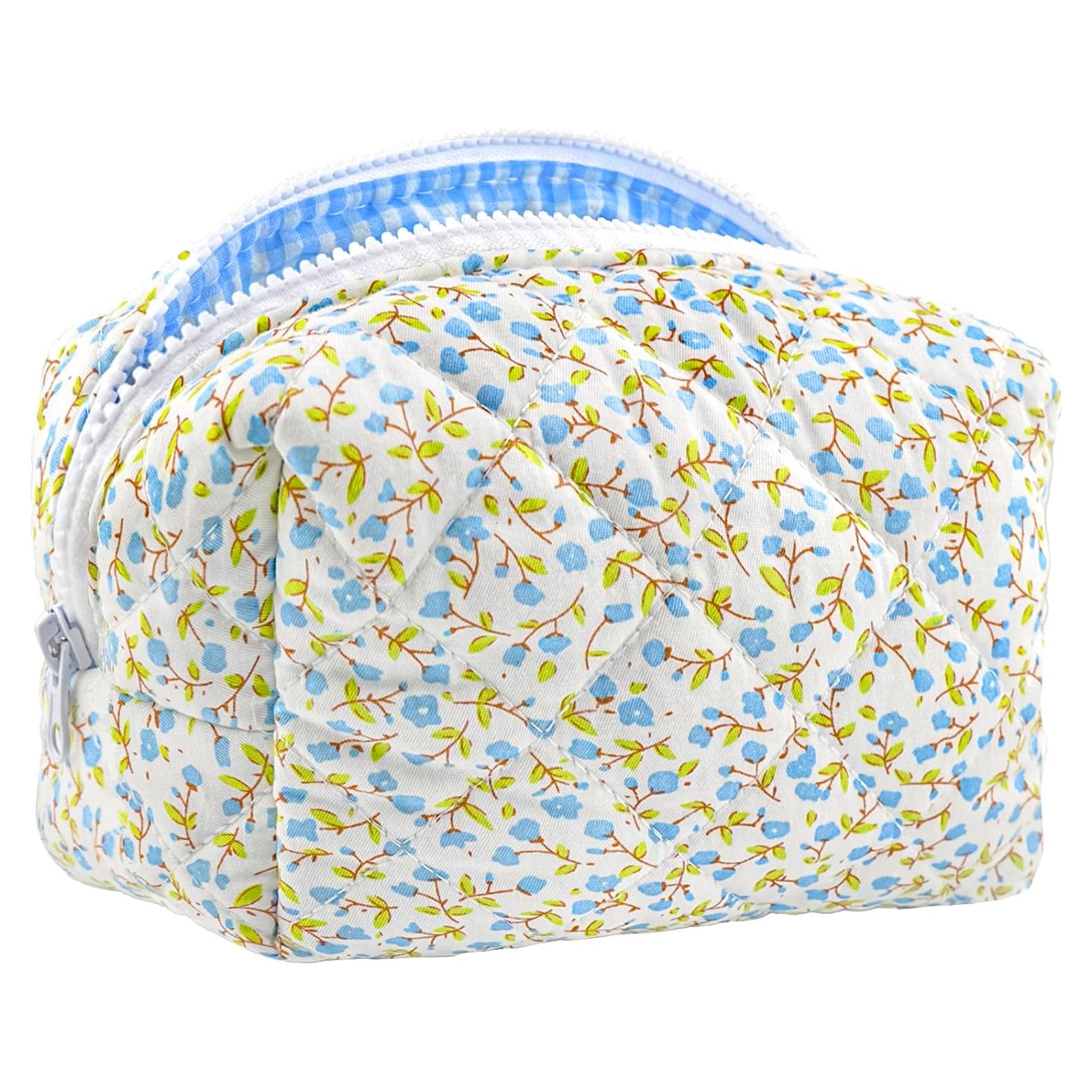 Bolsa de Maquillaje Acolchada Sminra Cuadros Florales Azules