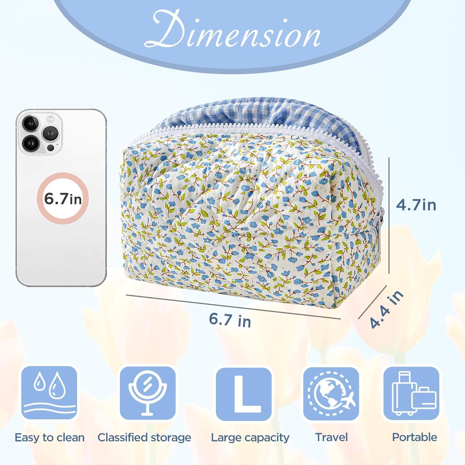 Bolsa de Maquillaje Acolchada Sminra Cuadros Florales Azules