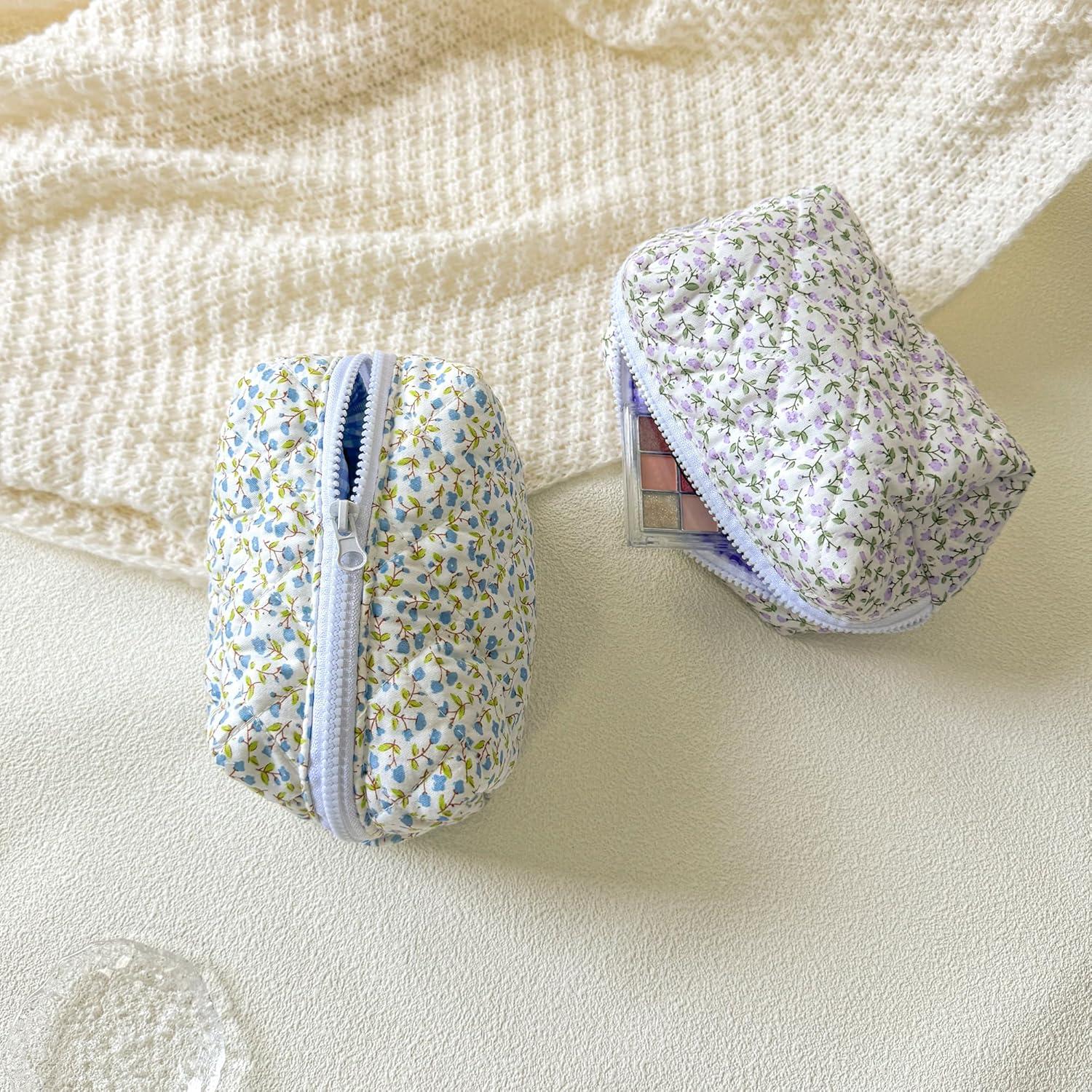 Bolsa de Maquillaje Acolchada Sminra Cuadros Florales Azules