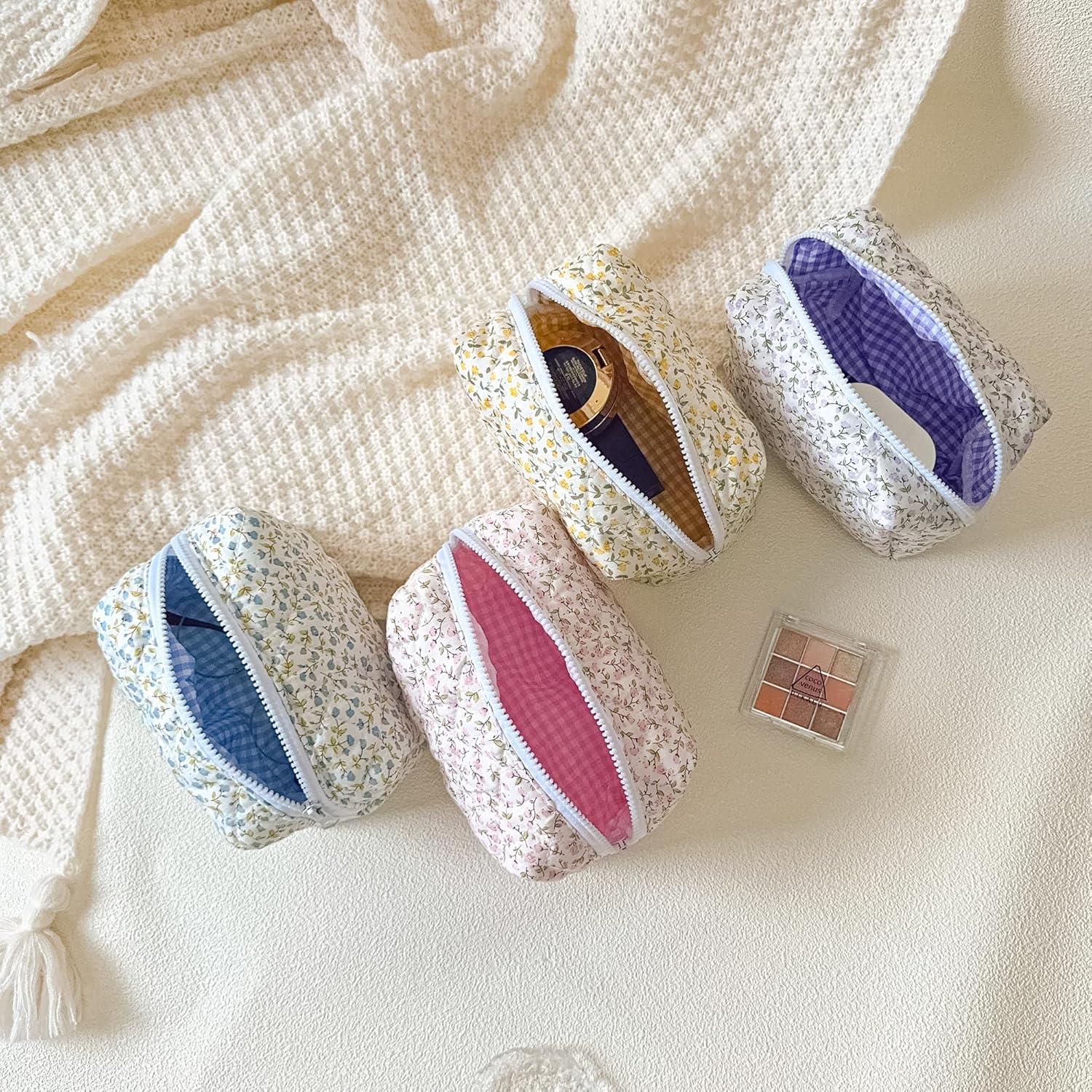 Bolsa de Maquillaje Acolchada Sminra Cuadros Florales Azules