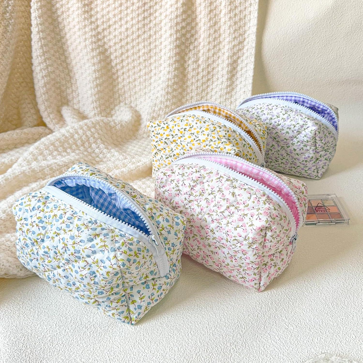 Bolsa de Maquillaje Acolchada Sminra Cuadros Florales Azules