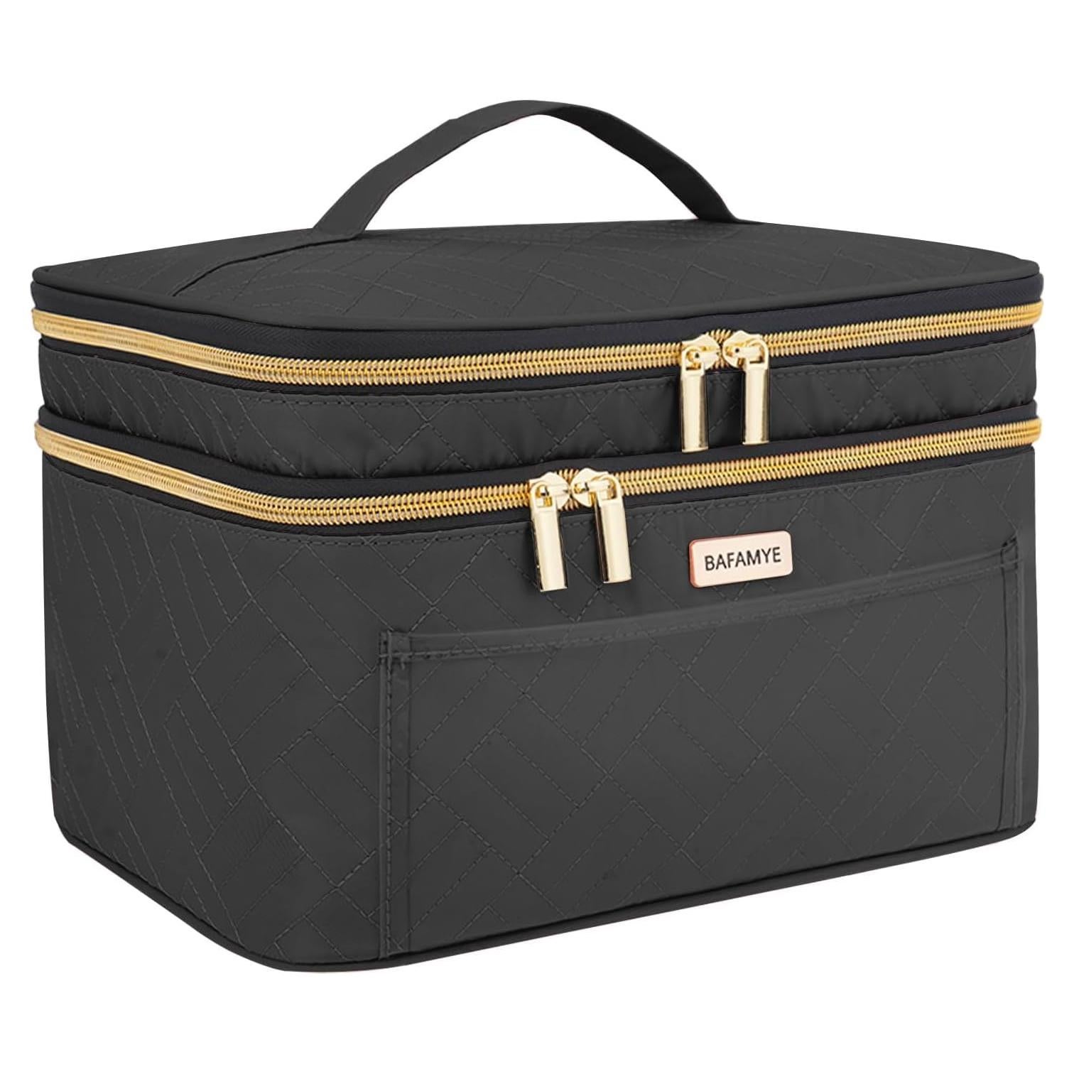 Bolsa de Maquillaje BAFAMYE Doble Capa Negra 27.4x19.8x16.3cm