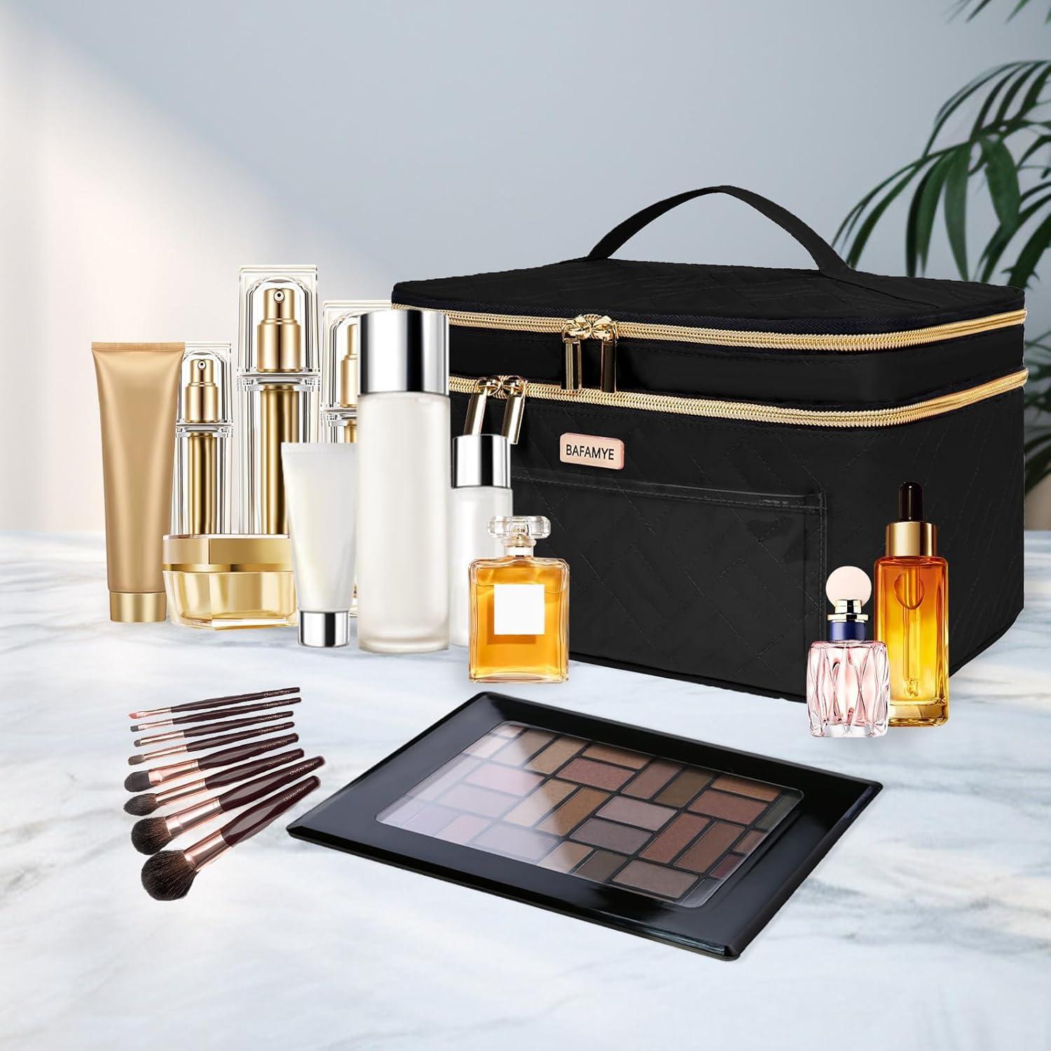 Bolsa de Maquillaje BAFAMYE Doble Capa Negra 27.4x19.8x16.3cm