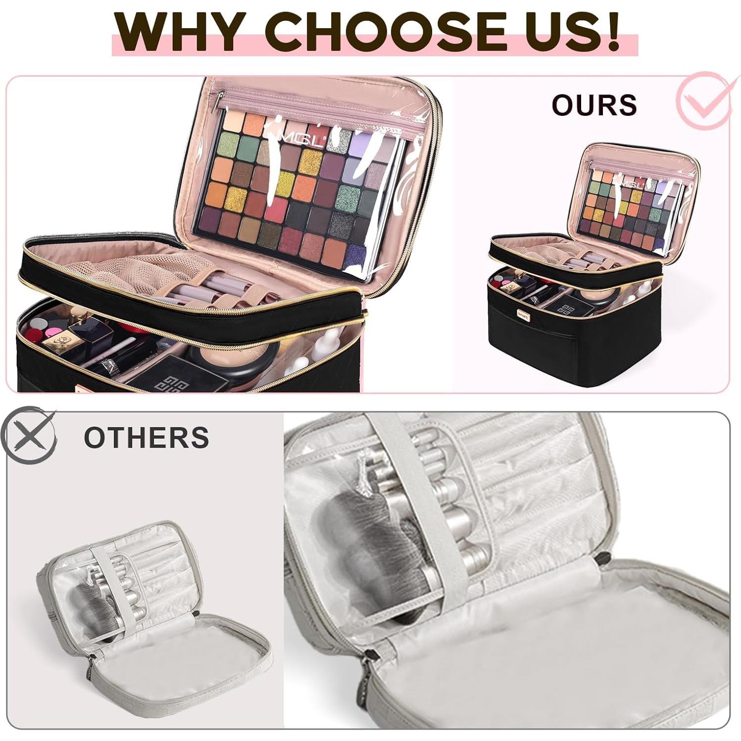 Bolsa de Maquillaje BAFAMYE Doble Capa Negra 27.4x19.8x16.3cm