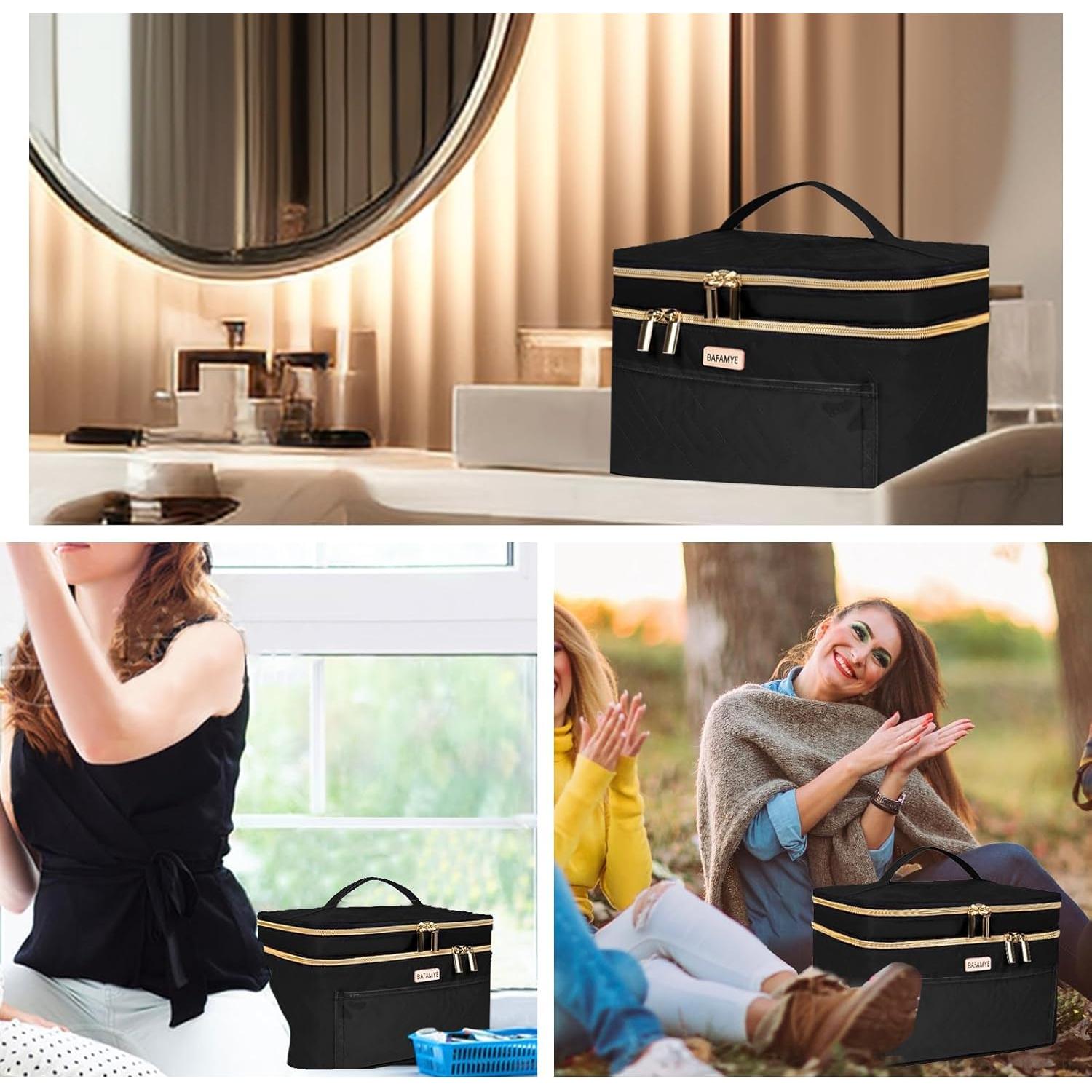 Bolsa de Maquillaje BAFAMYE Doble Capa Negra 27.4x19.8x16.3cm