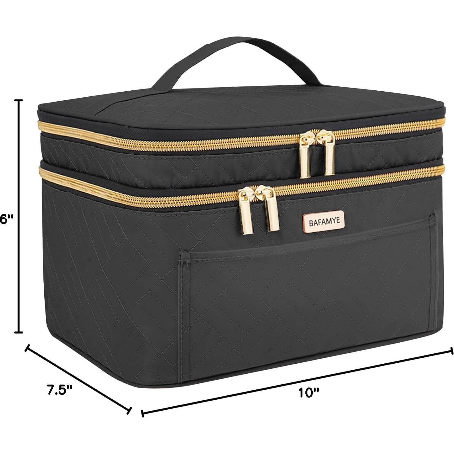 Bolsa de Maquillaje BAFAMYE Doble Capa Negra 27.4x19.8x16.3cm