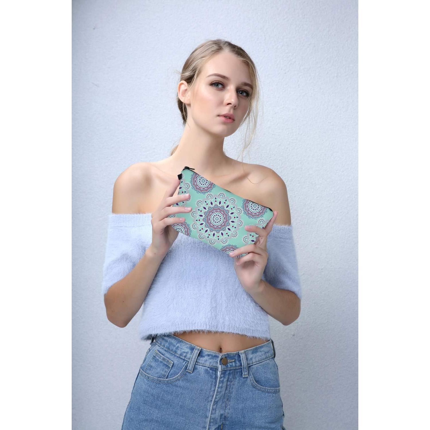 Bolsa Cosmética Impermeable Deanfun para Mujeres, Flores Mandala