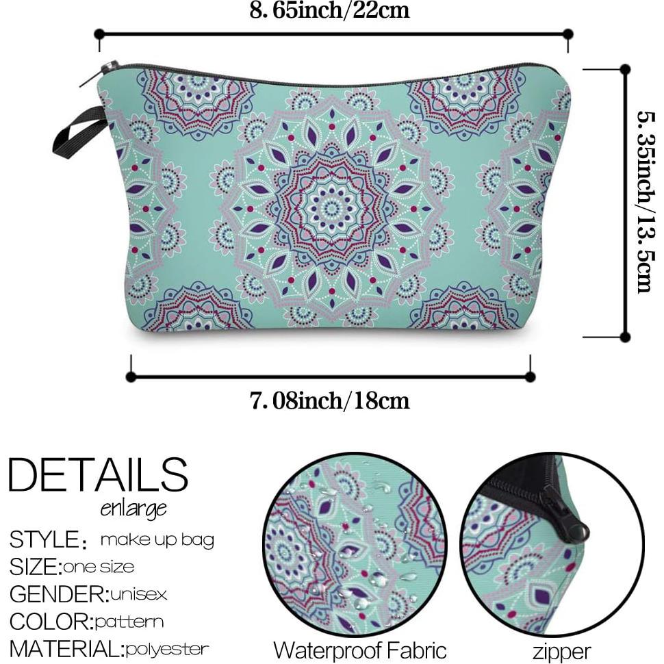 Bolsa Cosmética Impermeable Deanfun para Mujeres, Flores Mandala