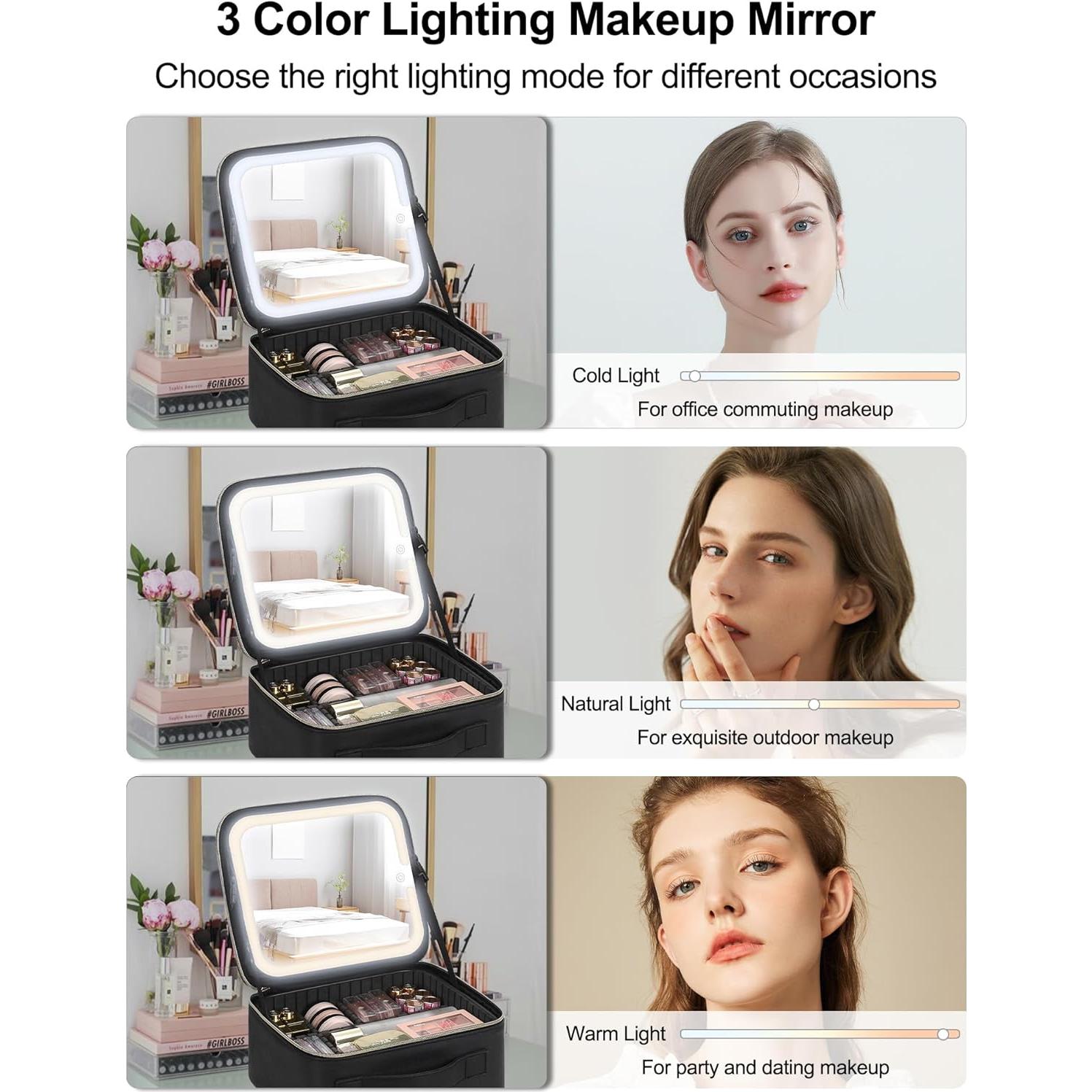 Bolsa de Maquillaje Chomeiu con Espejo LED y Divisores Ajustables