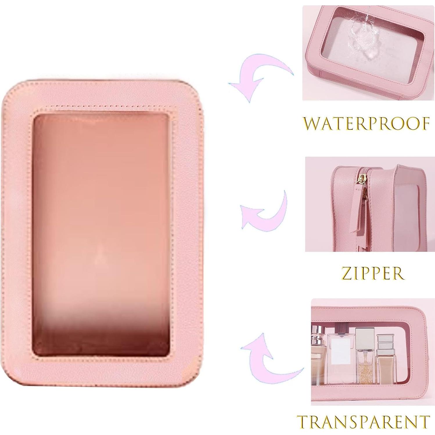 Paquete de 2 Bolsas de Maquillaje Transparentes Rosa - Organizador de Cosméticos