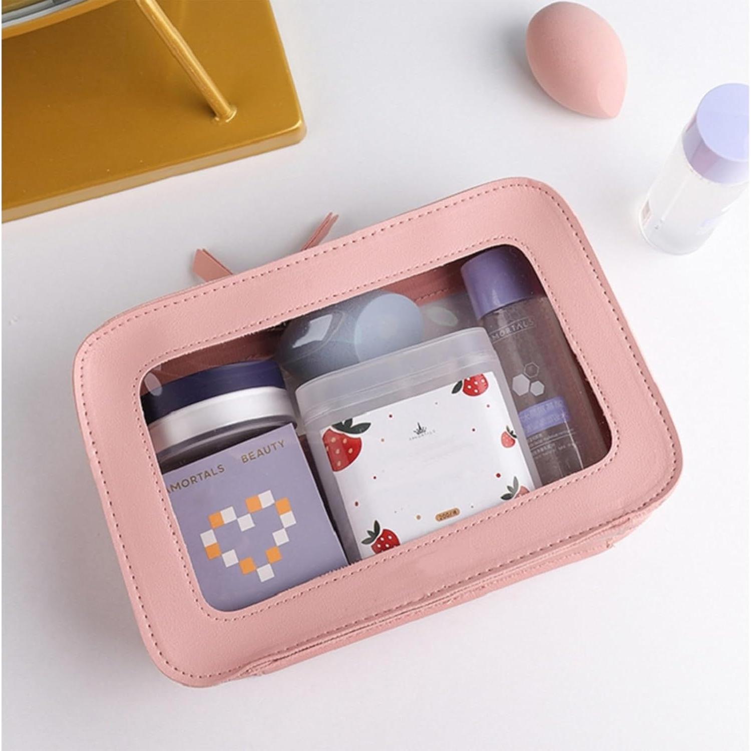 Paquete de 2 Bolsas de Maquillaje Transparentes Rosa - Organizador de Cosméticos