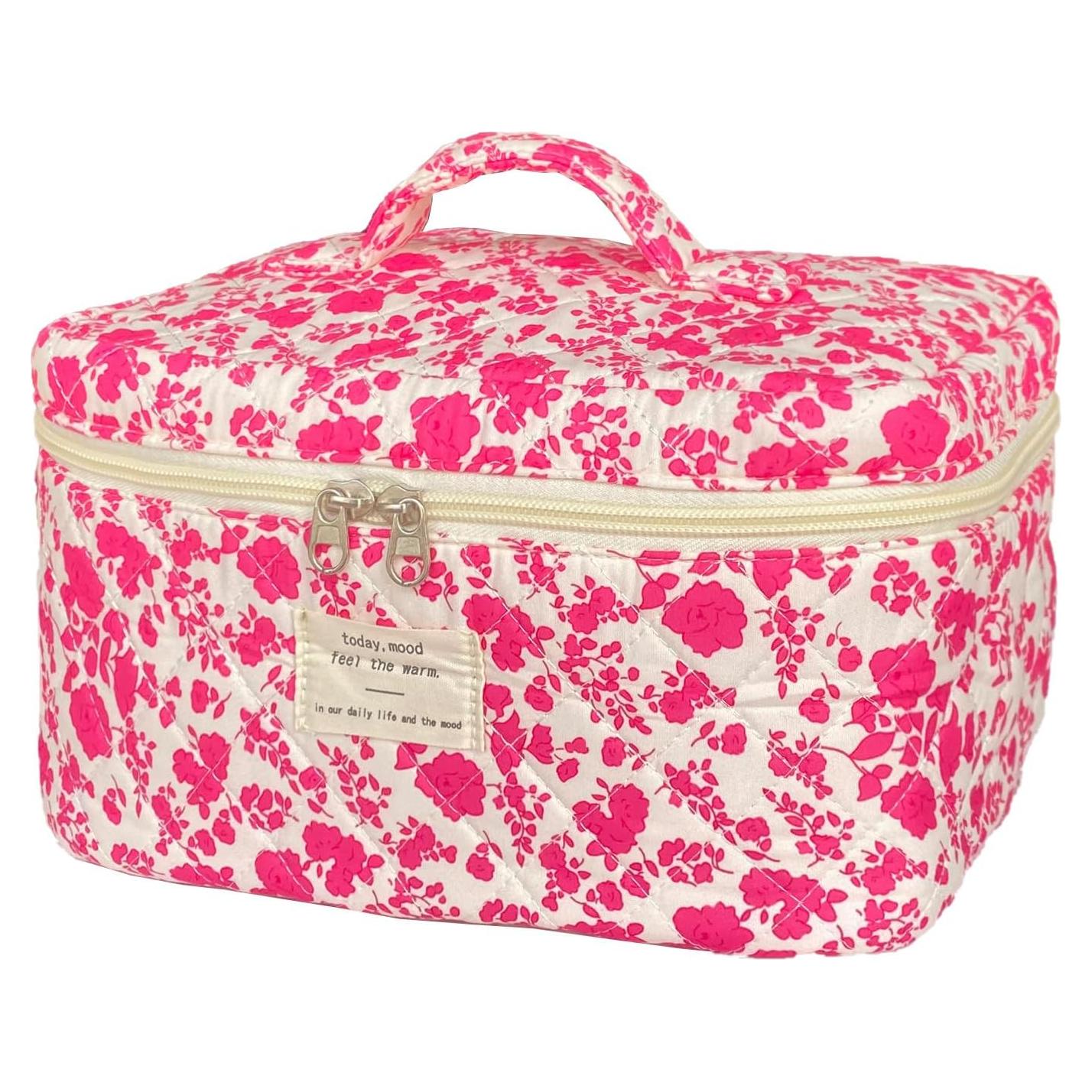 Bolsa de Maquillaje Acolchada Floral WYJ Rosa Roja 27.9x15.2 cm