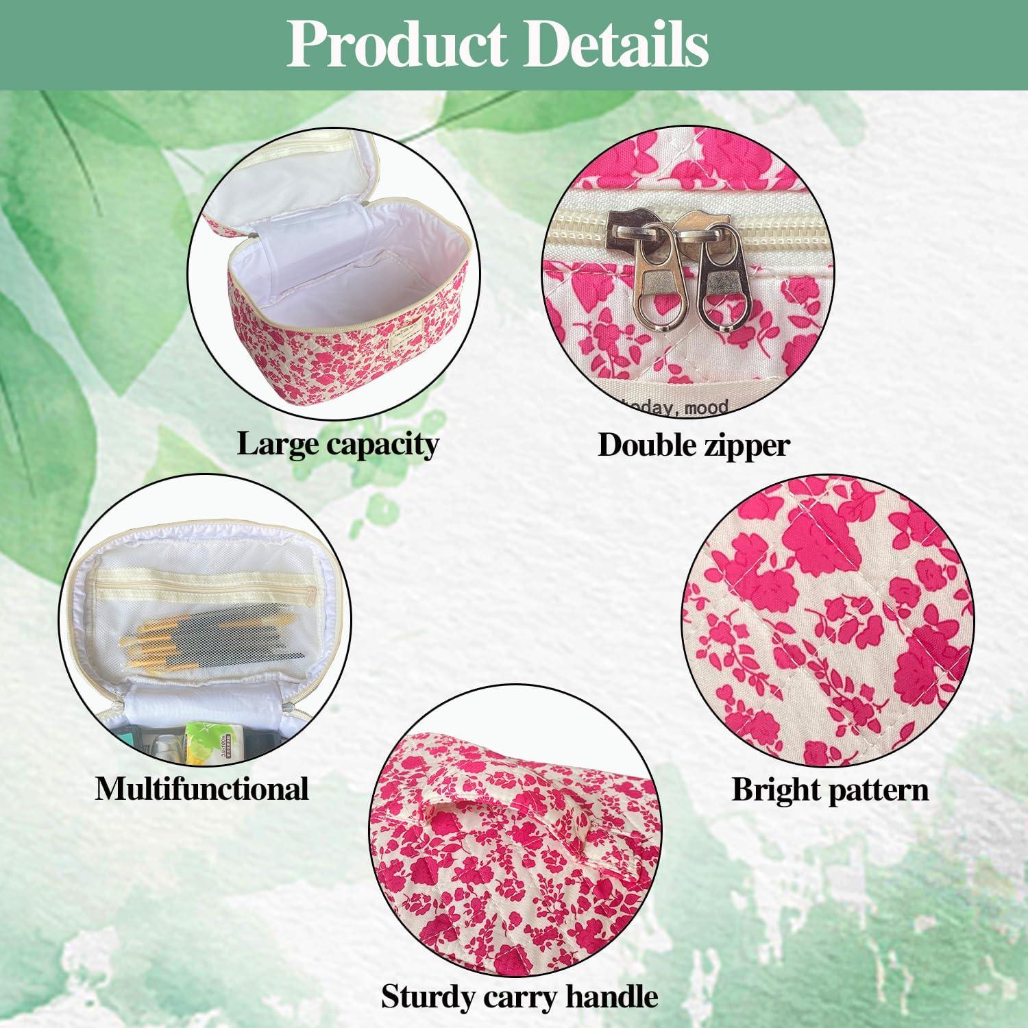 Bolsa de Maquillaje Acolchada Floral WYJ Rosa Roja 27.9x15.2 cm