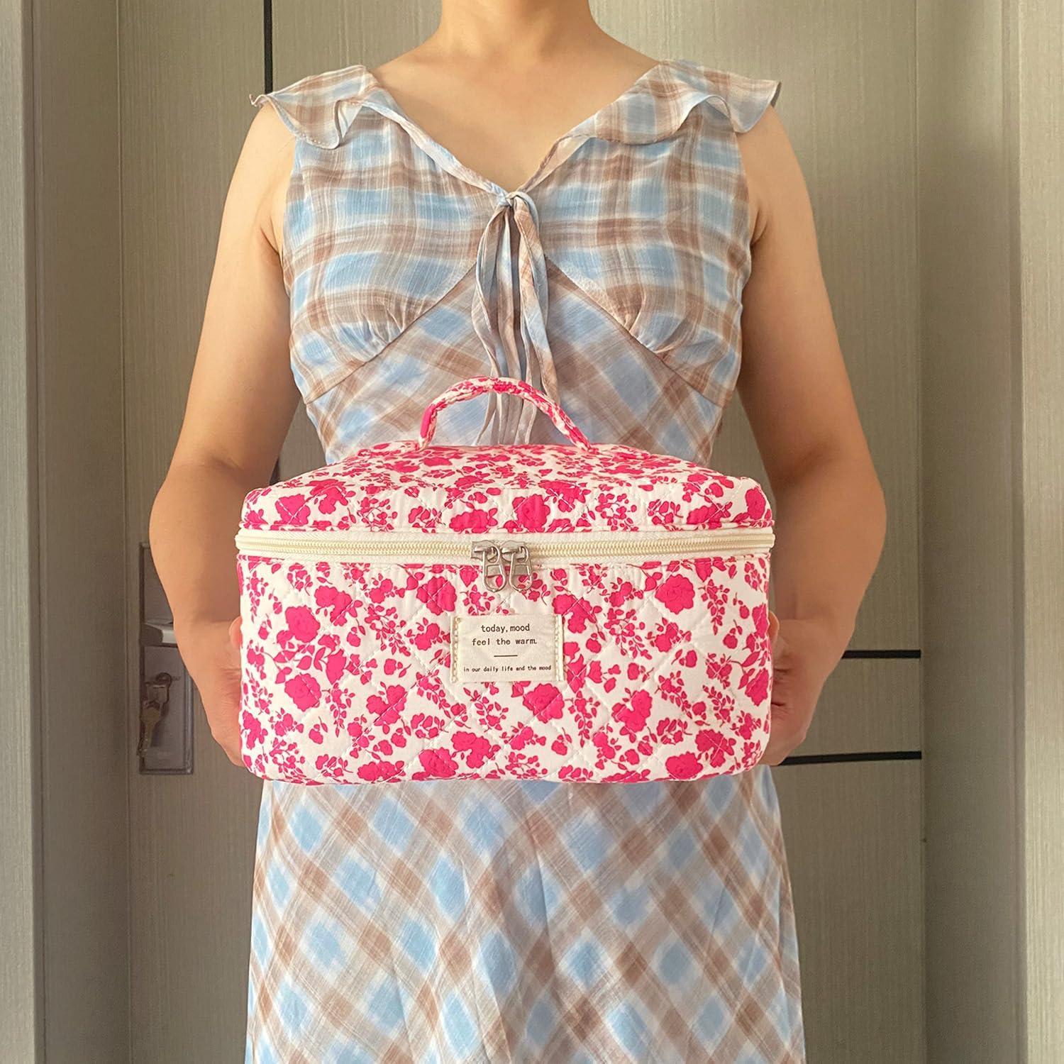 Bolsa de Maquillaje Acolchada Floral WYJ Rosa Roja 27.9x15.2 cm