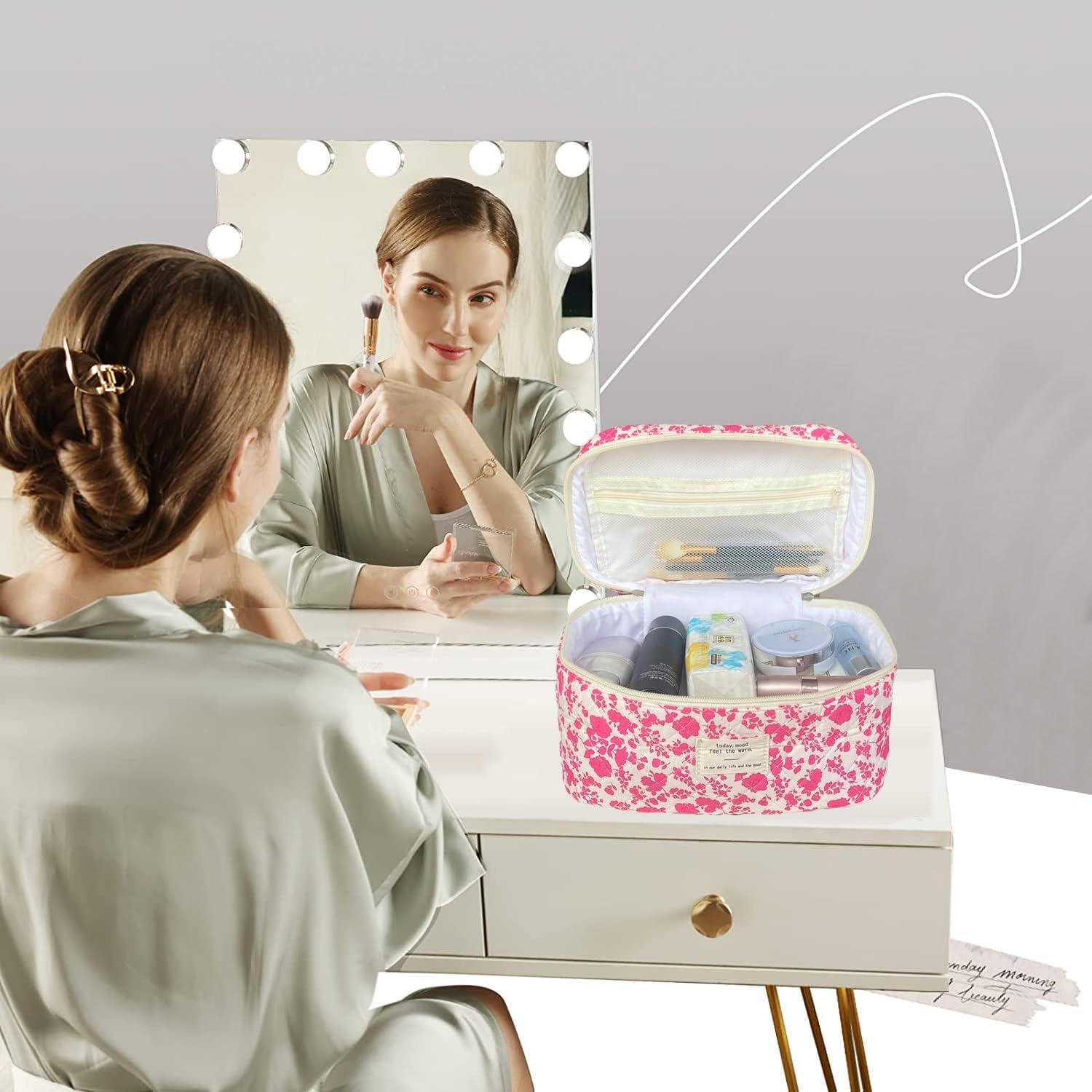 Bolsa de Maquillaje Acolchada Floral WYJ Rosa Roja 27.9x15.2 cm