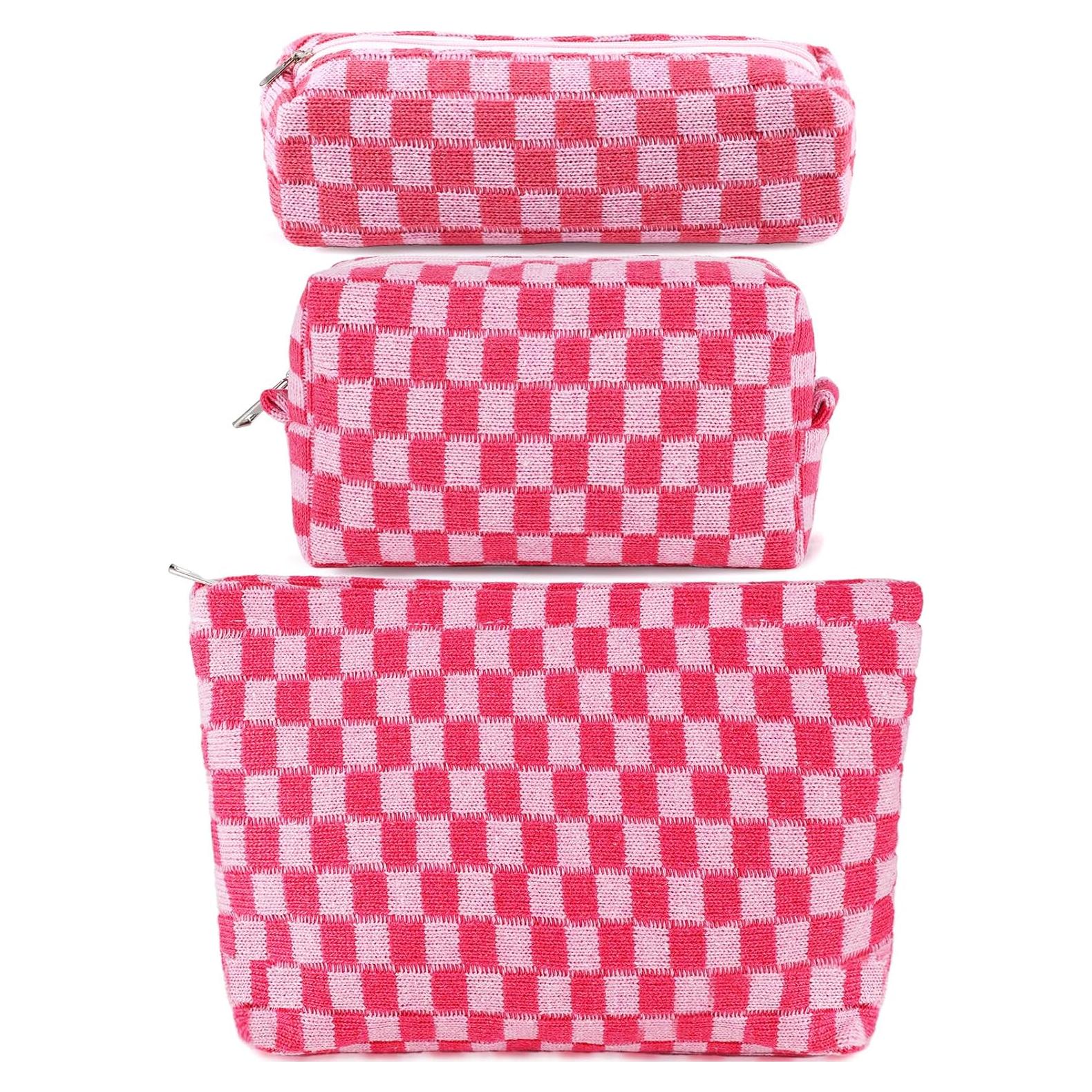 Conjunto 3 Bolsas de Maquillaje a Cuadros ZLFSRQ Rosa