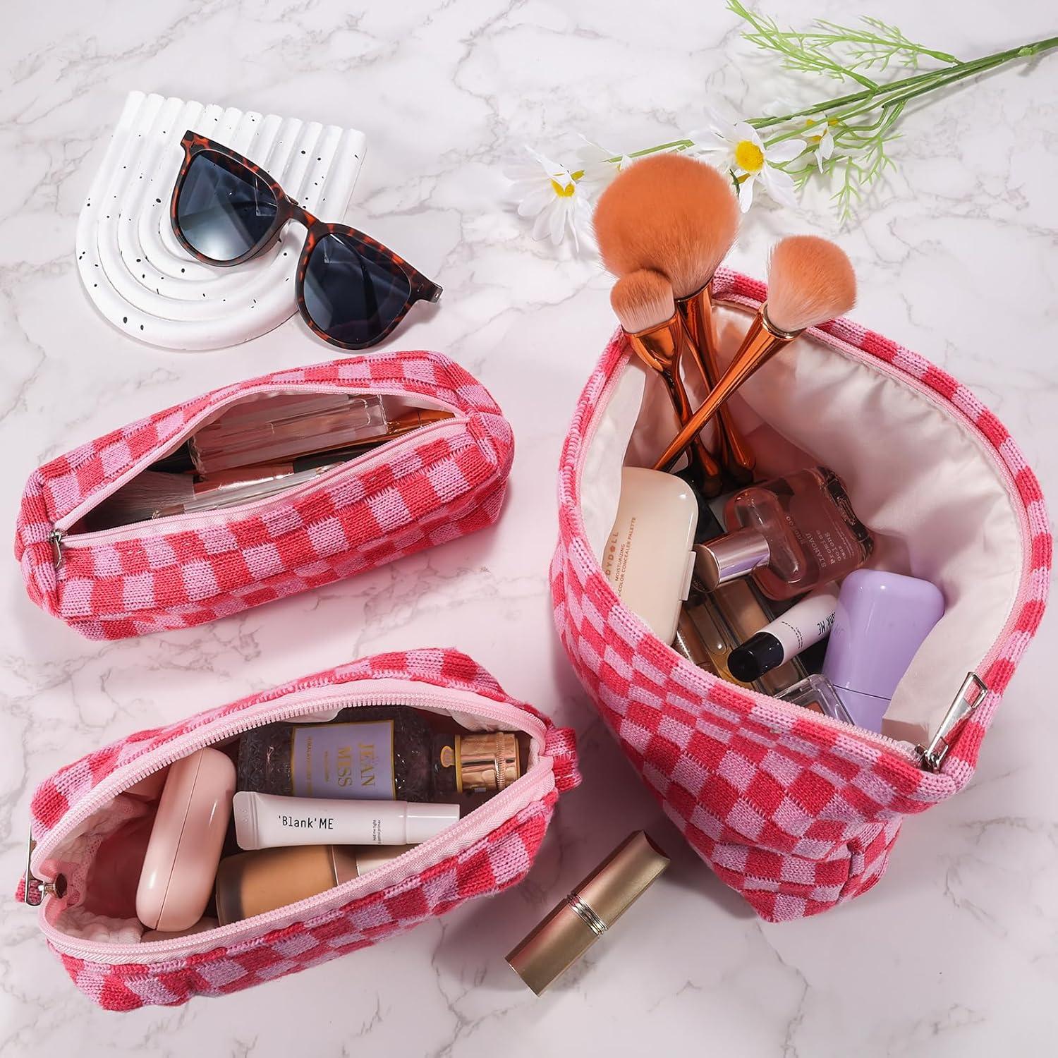 Conjunto 3 Bolsas de Maquillaje a Cuadros ZLFSRQ Rosa