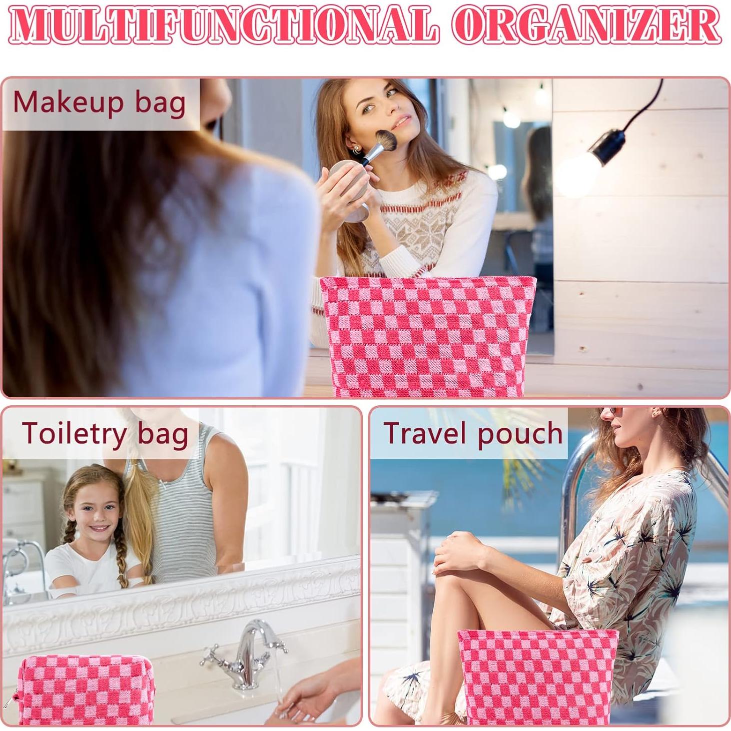 Conjunto 3 Bolsas de Maquillaje a Cuadros ZLFSRQ Rosa