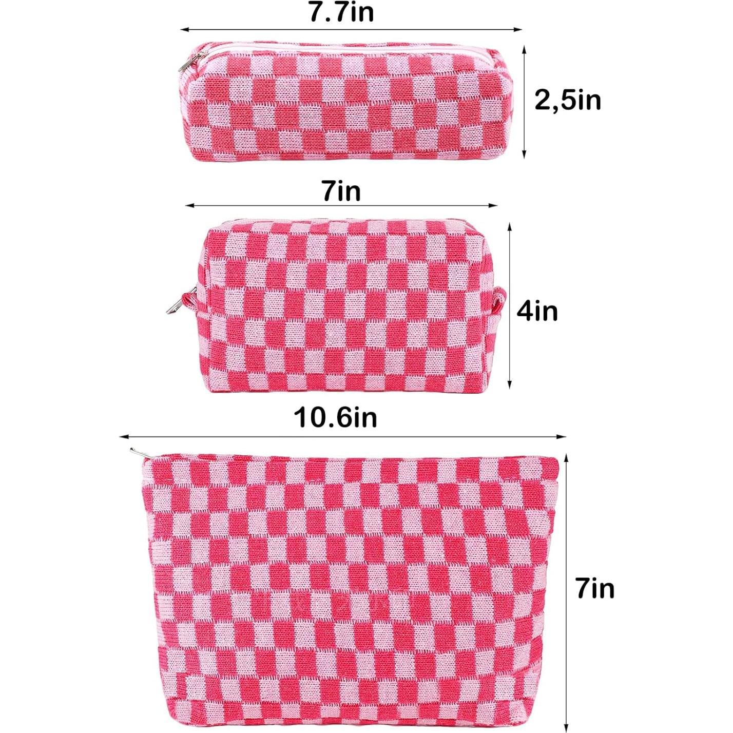 Conjunto 3 Bolsas de Maquillaje a Cuadros ZLFSRQ Rosa