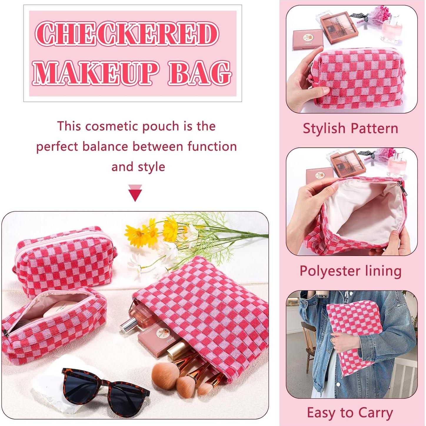Conjunto 3 Bolsas de Maquillaje a Cuadros ZLFSRQ Rosa