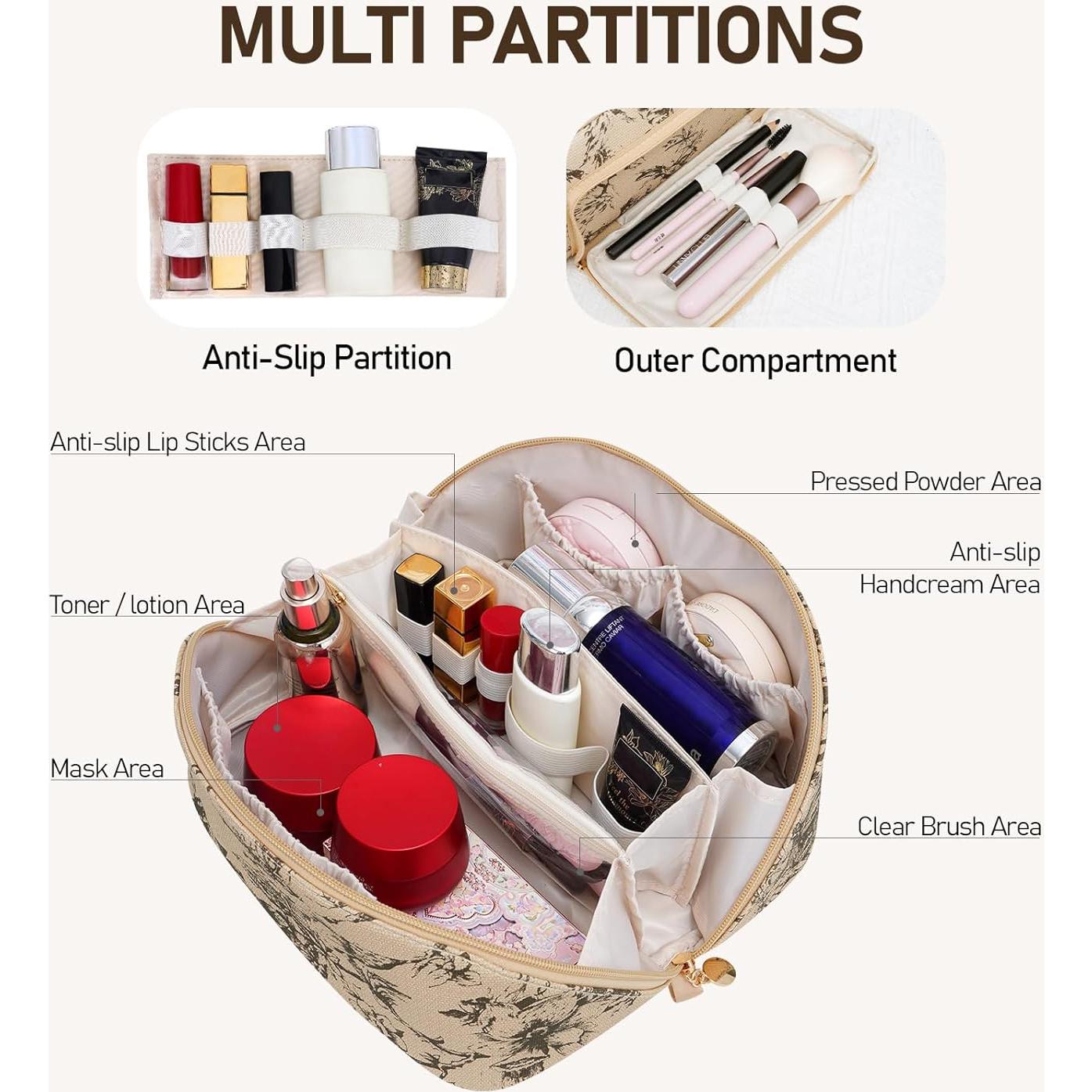 Bolsa Cosmética de PU Impermeable para Mujeres - Café Claro