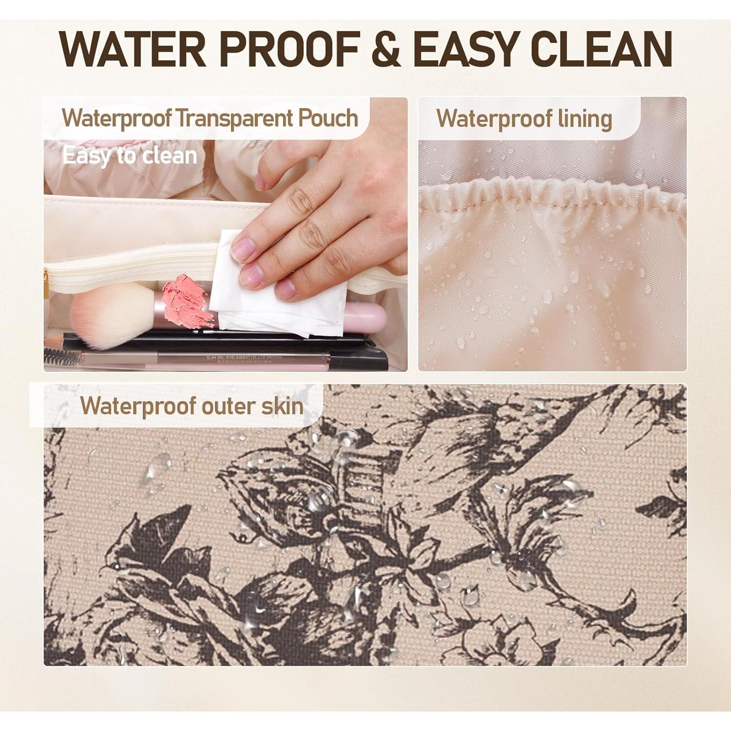 Bolsa Cosmética de PU Impermeable para Mujeres - Café Claro