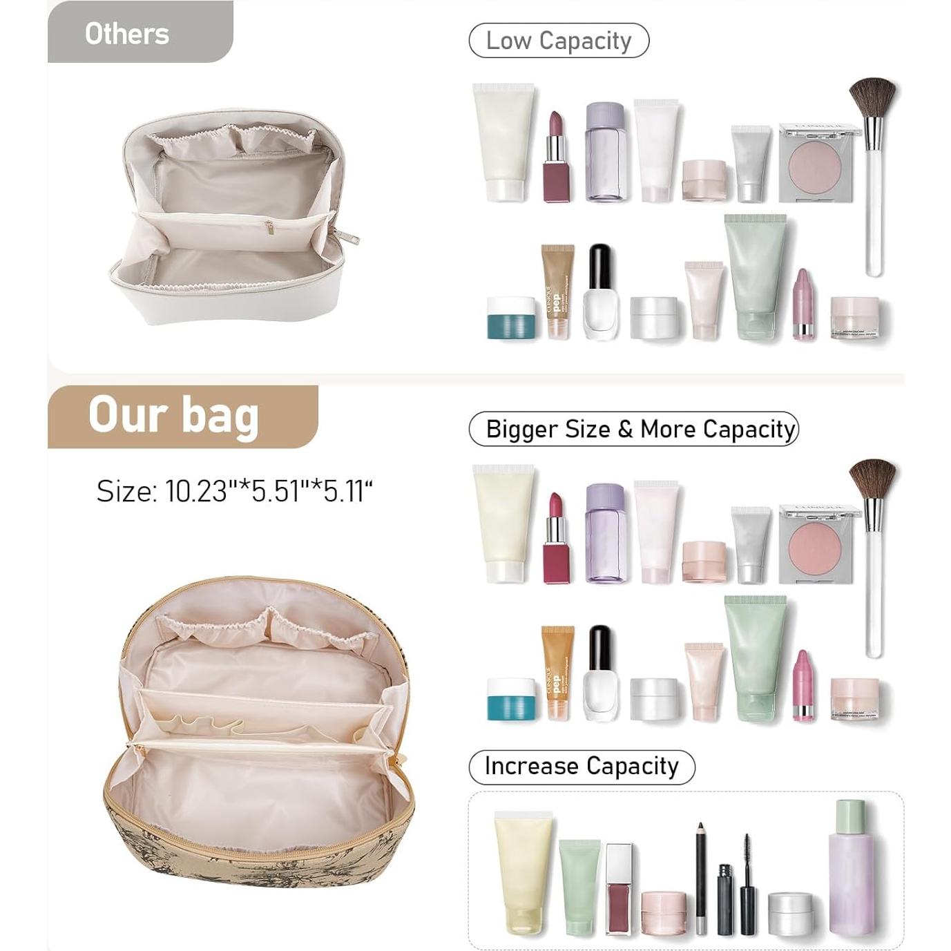 Bolsa Cosmética de PU Impermeable para Mujeres - Café Claro