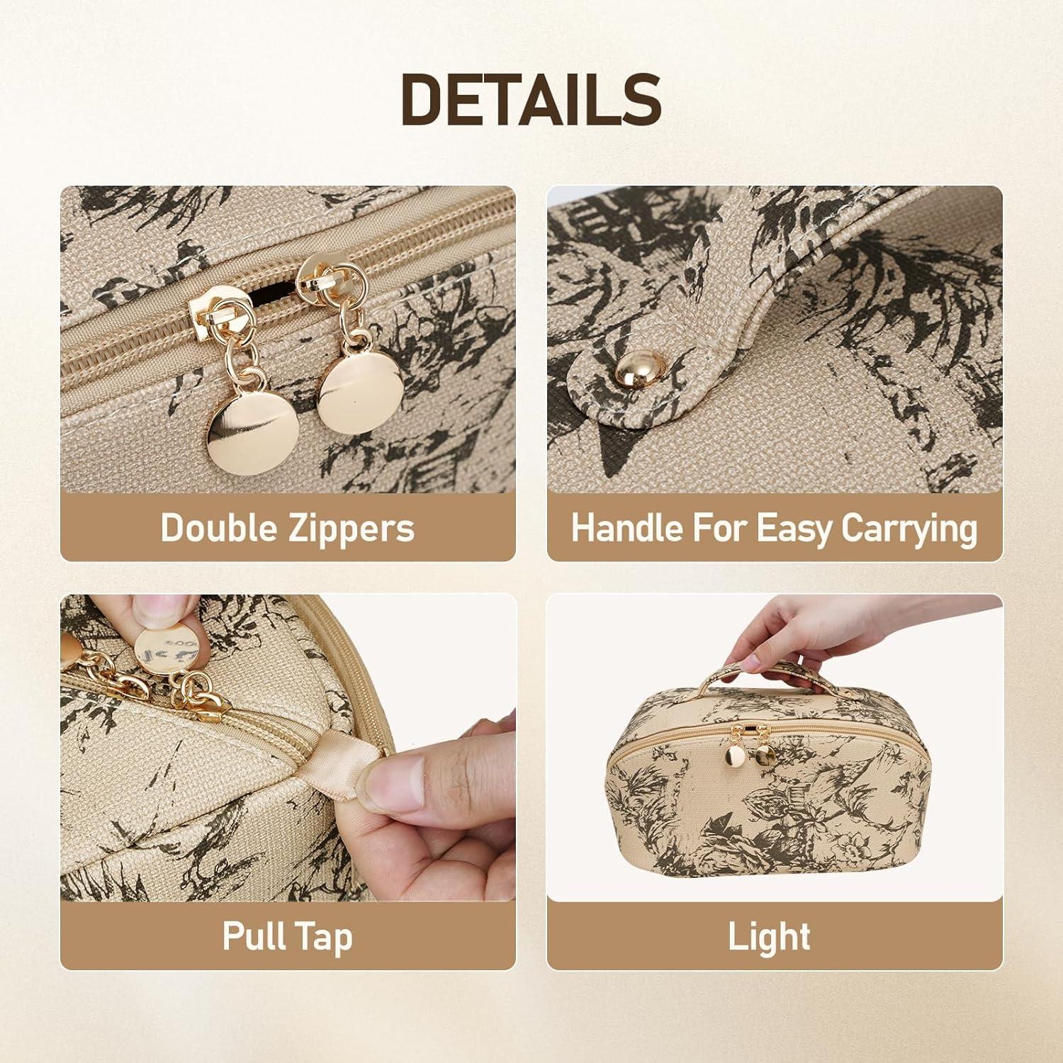 Bolsa Cosmética de PU Impermeable para Mujeres - Café Claro