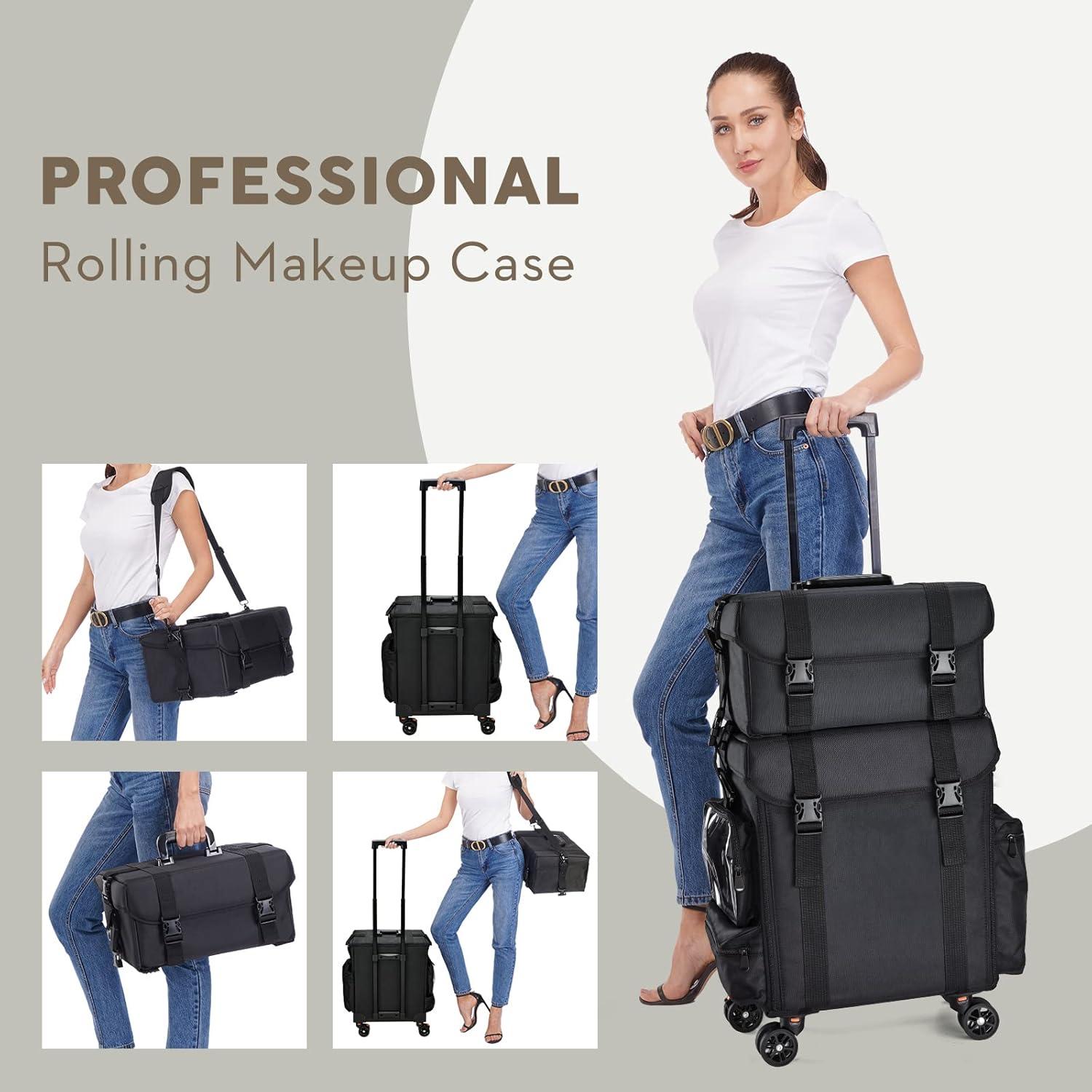 Bolsa de Maquillaje Costravio Rodante 2 en 1, Negro