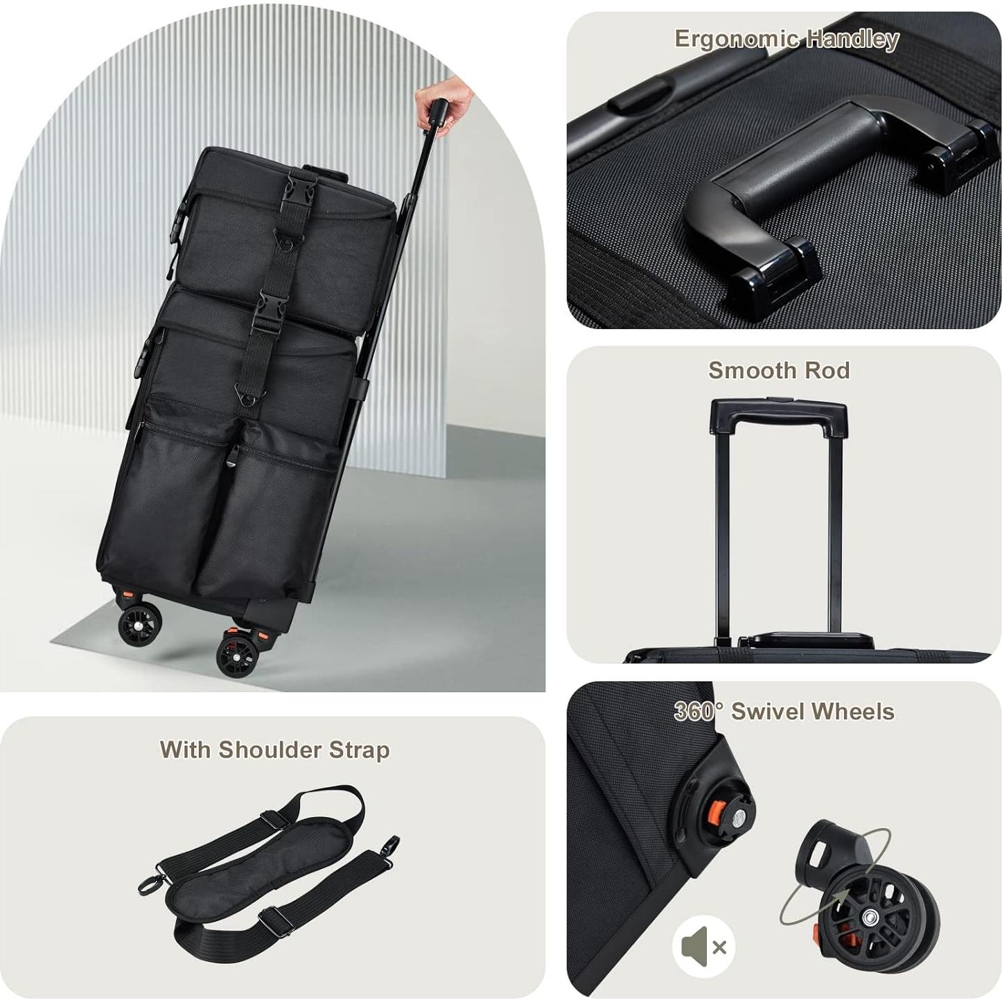 Bolsa de Maquillaje Costravio Rodante 2 en 1, Negro