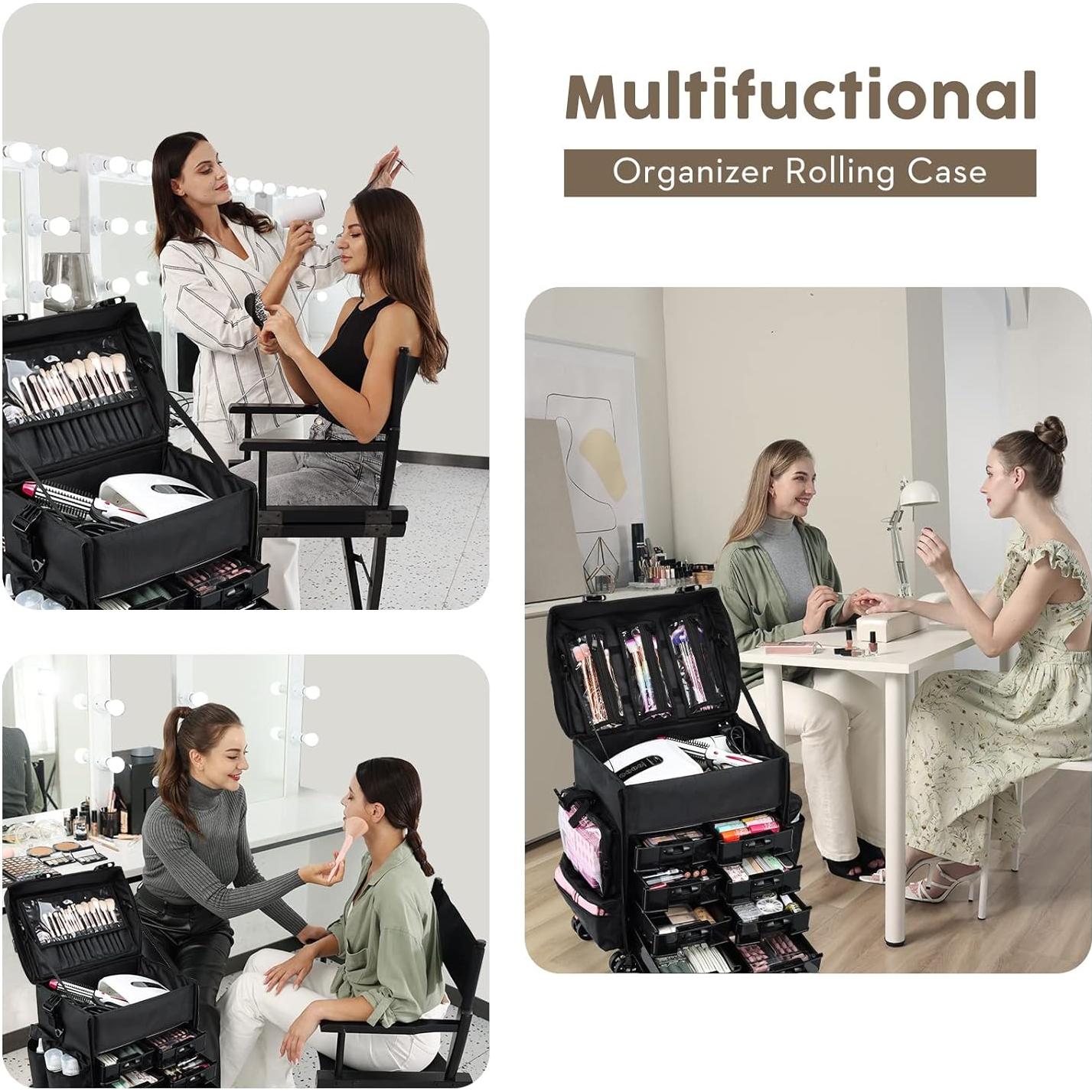 Bolsa de Maquillaje Costravio Rodante 2 en 1, Negro