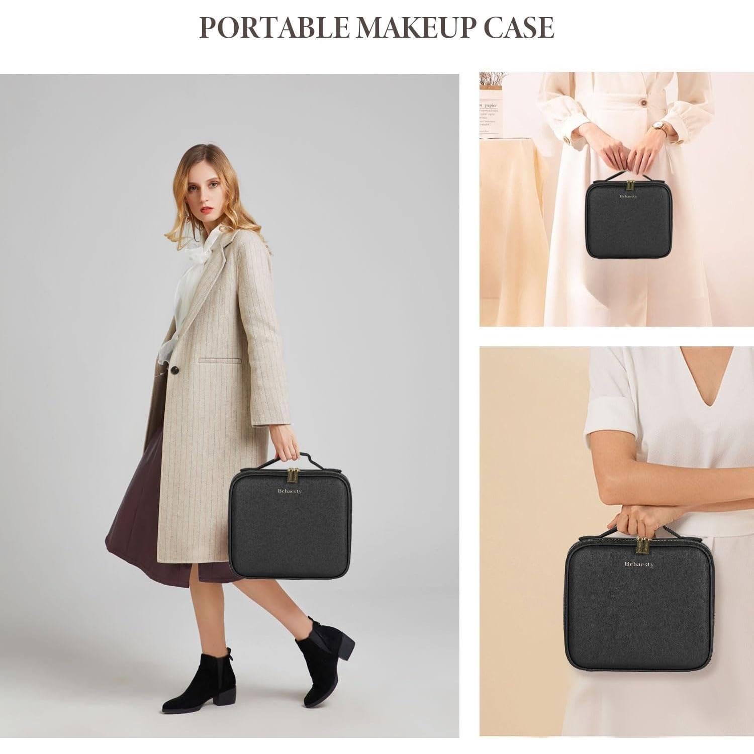 Bolsa de Maquillaje de Viaje Behaesty con Espejo LED Negro