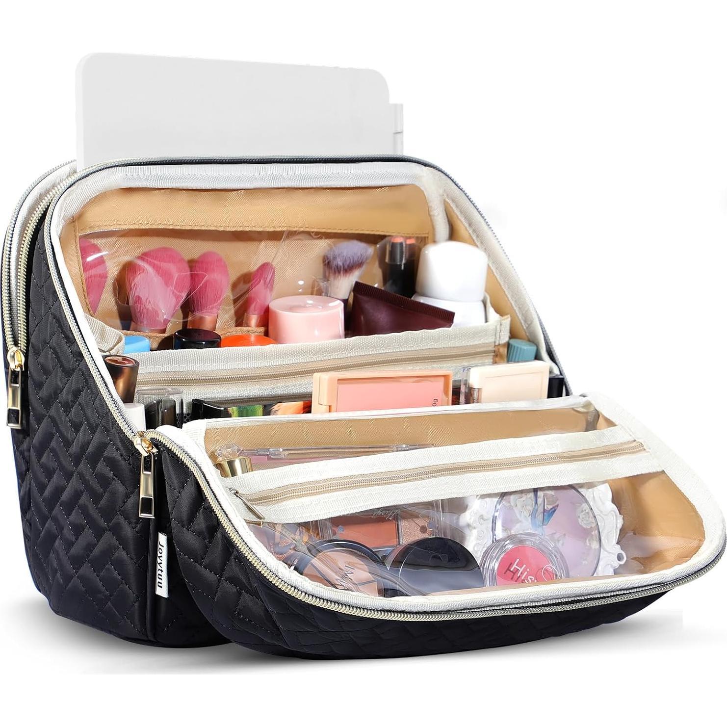 Bolsa de Maquillaje Joyytuu Grande Negra con Espejo y Brochas