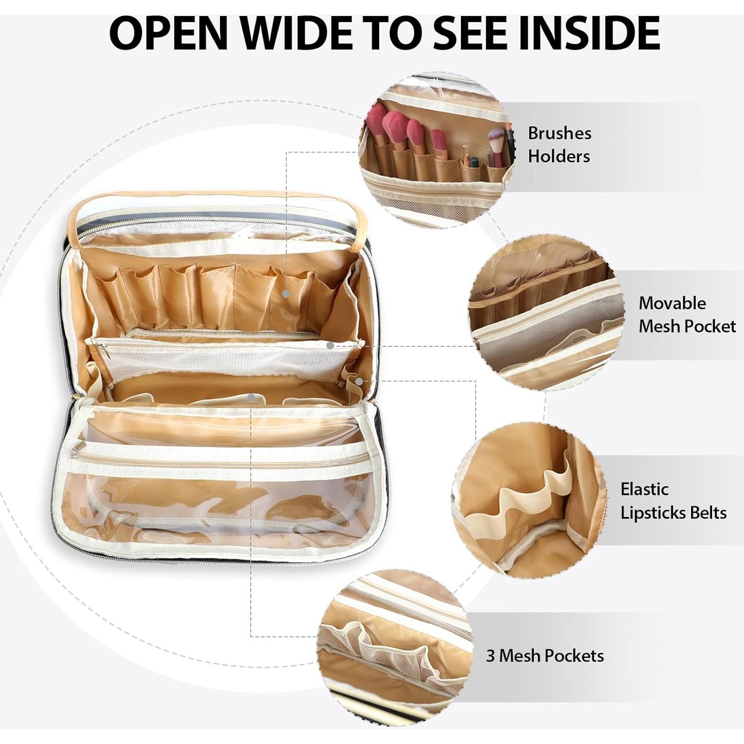 Bolsa de Maquillaje Joyytuu Grande Negra con Espejo y Brochas