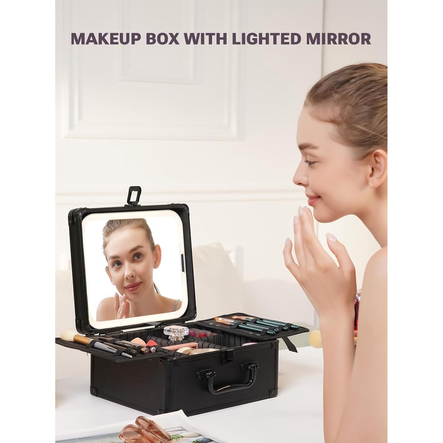 Estuche de Maquillaje Qislee con Espejo LED Desmontable Negro