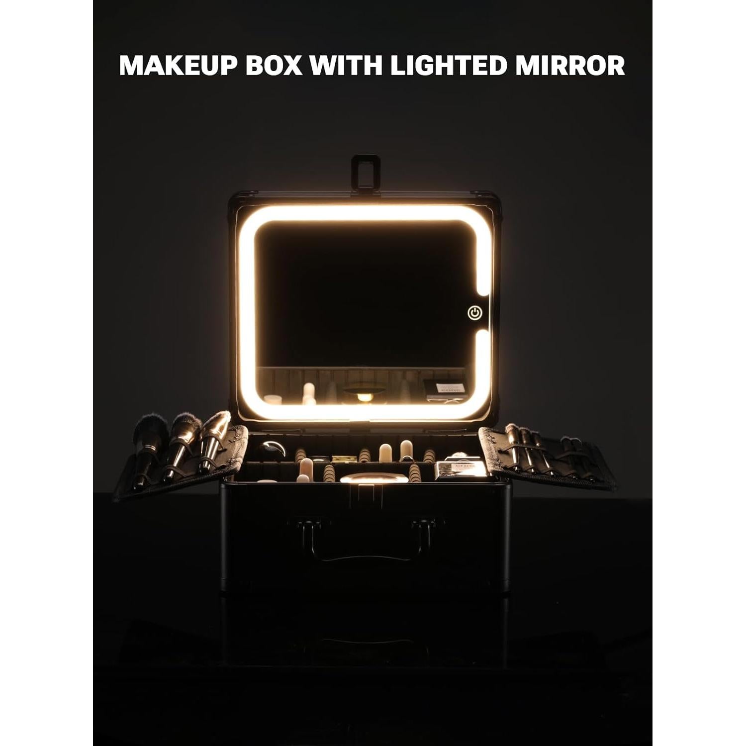 Estuche de Maquillaje Qislee con Espejo LED Desmontable Negro