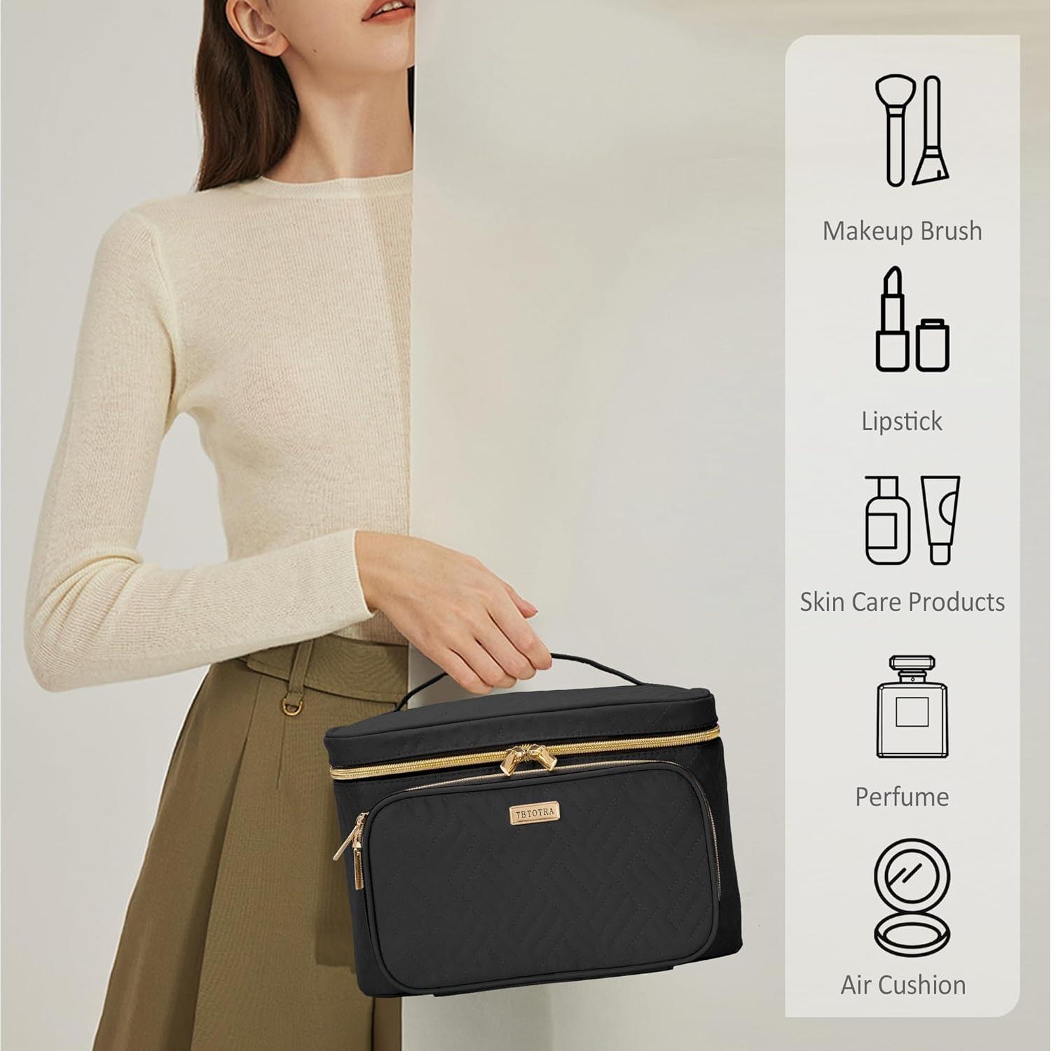 Bolsa de Maquillaje TBTOTRA Grande Impermeable Negra 25.4x19.05x17.78cm