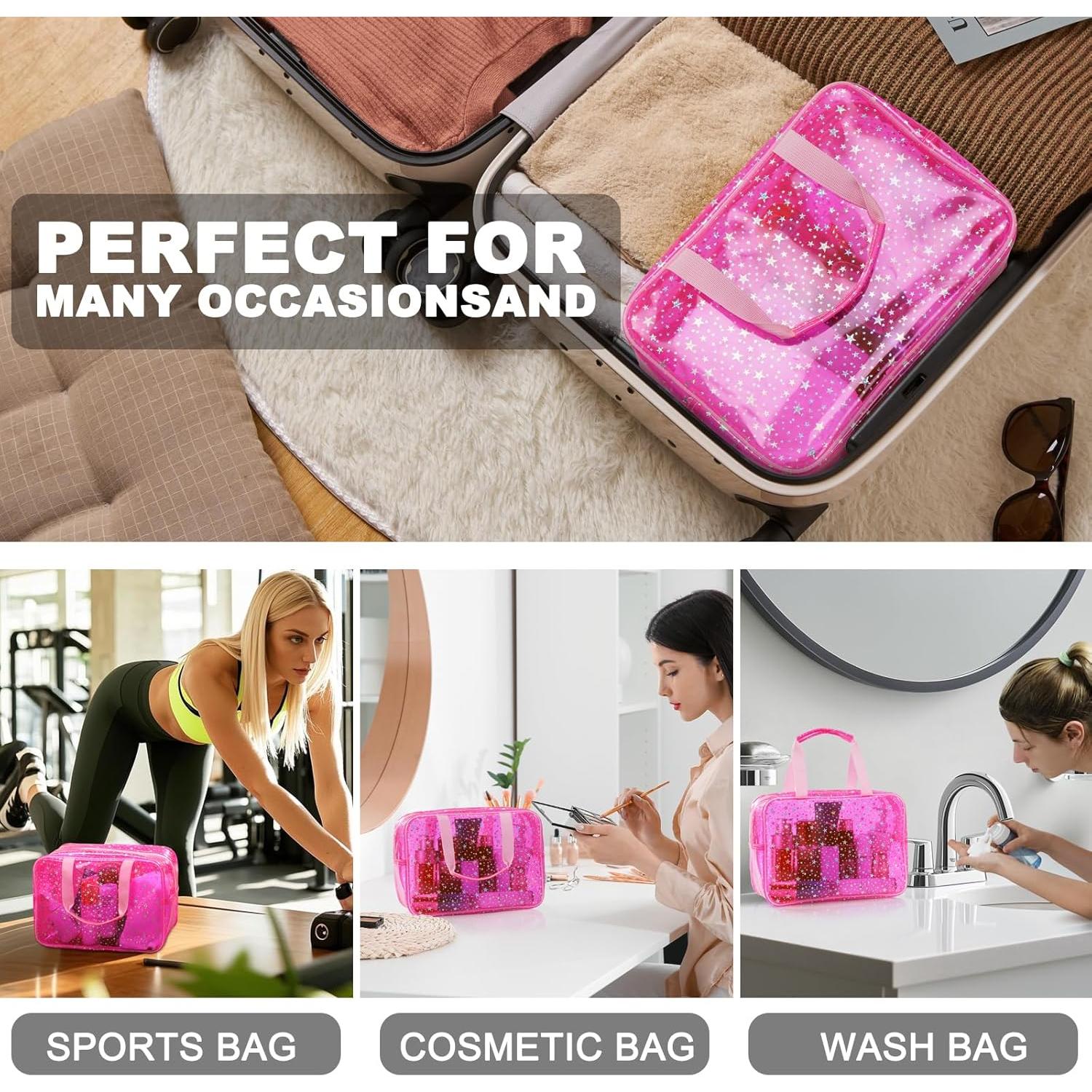 Bolsa de Maquillaje Transparente Rosa Estrella Impermeable 30x12x20cm